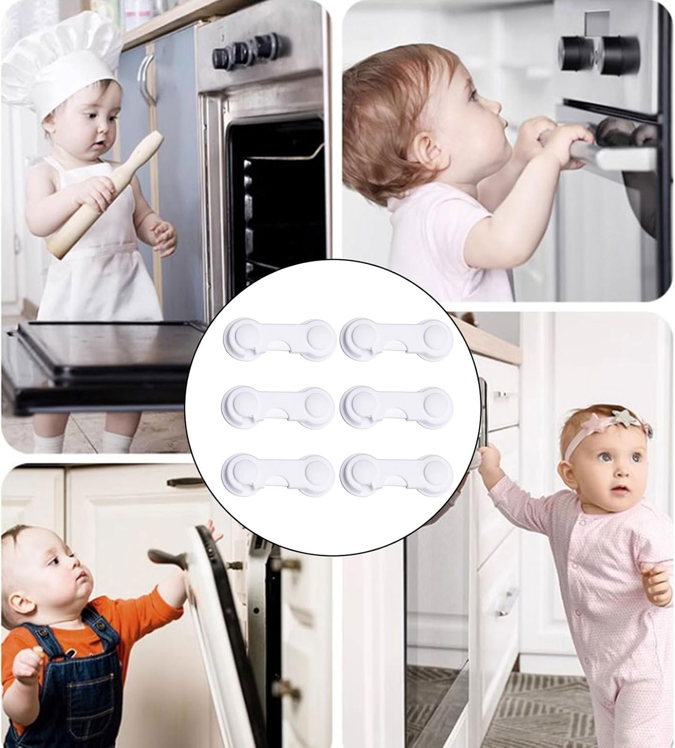 RIBHNXHI 6-Pack Child Proof Locks for Cabinet Doors and Drawers 3M Adhesive No Drilling Child Safety Locks for Cabinet Wardrobe Pantry Cupboard Baby Proofing Drawer Locks image number 3