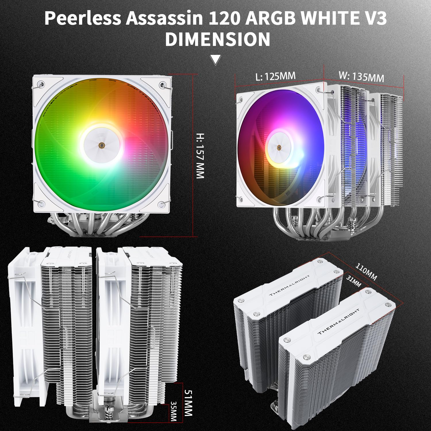 Thermalright Peerless Assassin 120 ARGB White V3 CPU Cooler,Double Tower and Double Fan Cooler with 6&times;6Mm Heat Pipes,Computer CPU Cooling for Am4/Am5,Intel Lga1700/1851/1150/1200/2011 image number 1