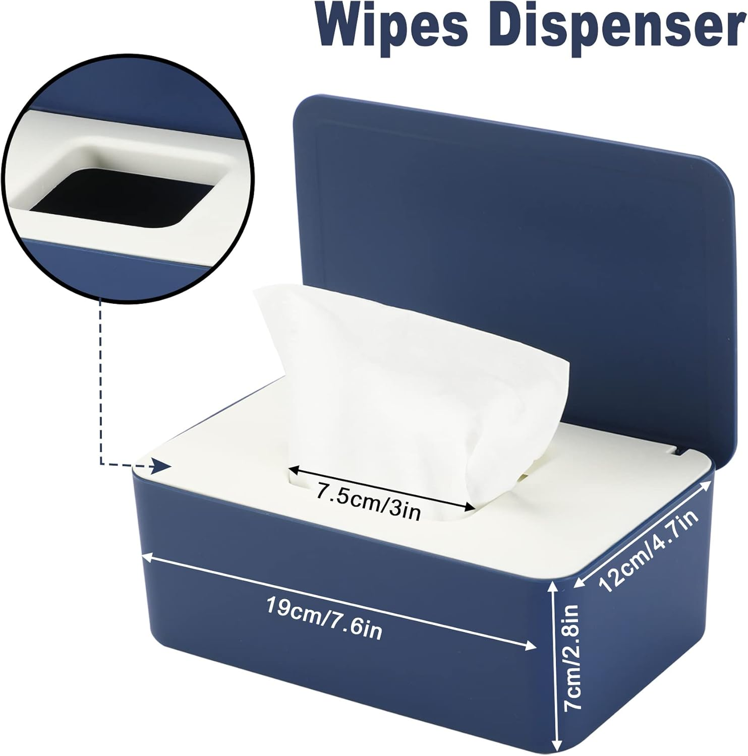 NOVWANG Wipes Dispenser Large Capacity Baby Wipes Holders Case Keeps Wipes Fresh Wipes Container with Silicone Non-Slip Pad, Dustproof Tissues Wipes Case with Lid (White-Blue) image number 6