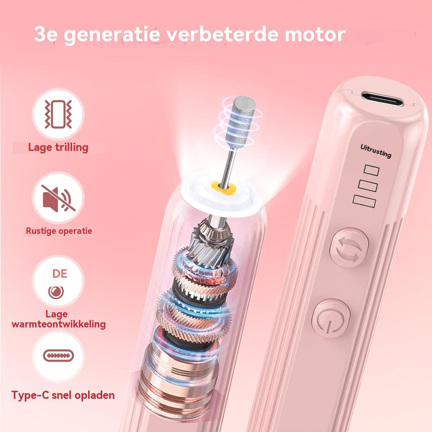 AOMEES Cordless Electric Nail Drill Bit Set, Portable Nail File Set for Acrylic and Gel Nails, Manicure and Polishing with 100 Sanding Bands (Pink) image number 1