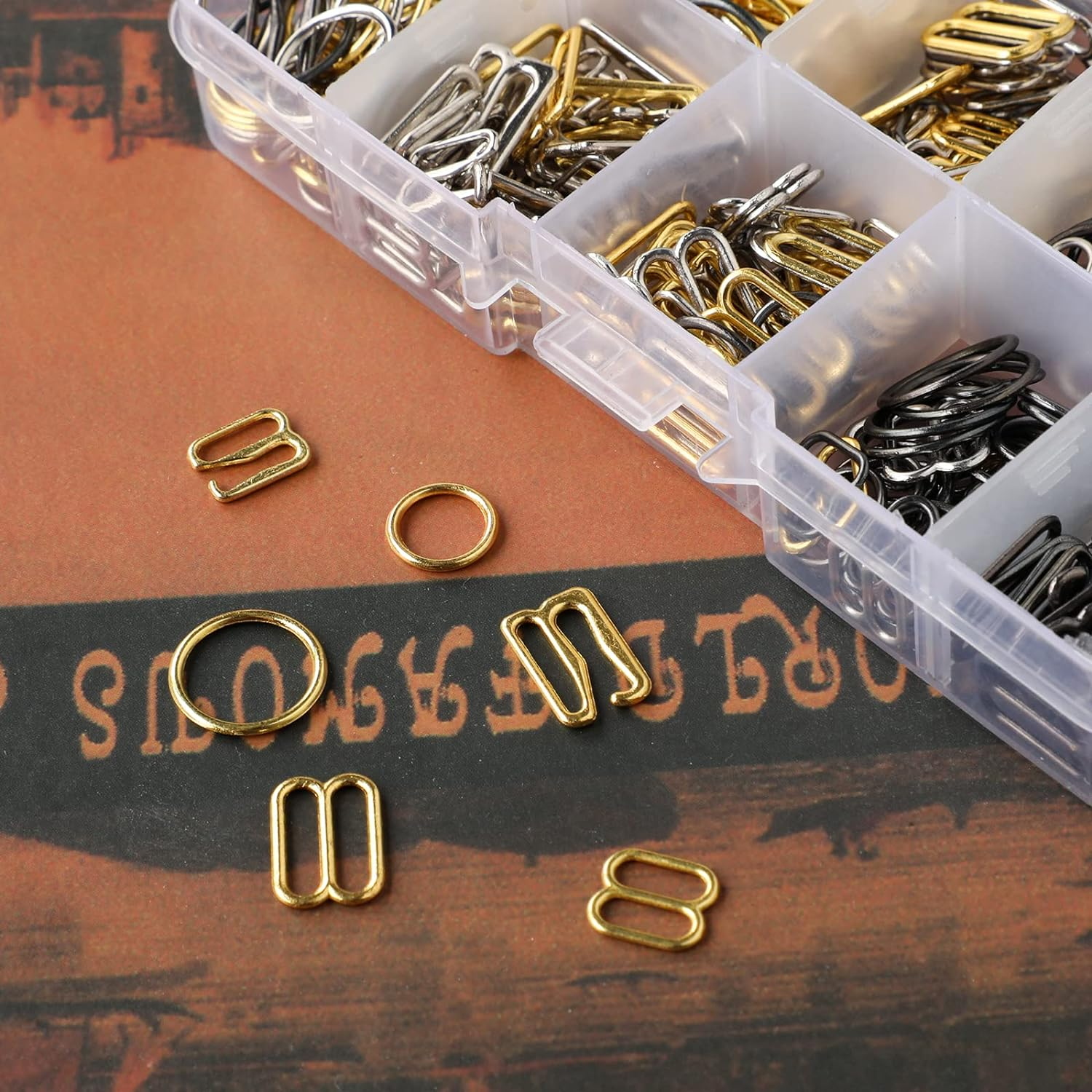 360Pcs Metal 3 Styles Bra Strap Hooks for Sewing Bikini Swimsuit Lingerie Rings Halter Tops Metal Bathing Suit Clips Clasp Adjustment Slider（Gold Silver and Metallic Black, 2 Size, Boxed） image number 3