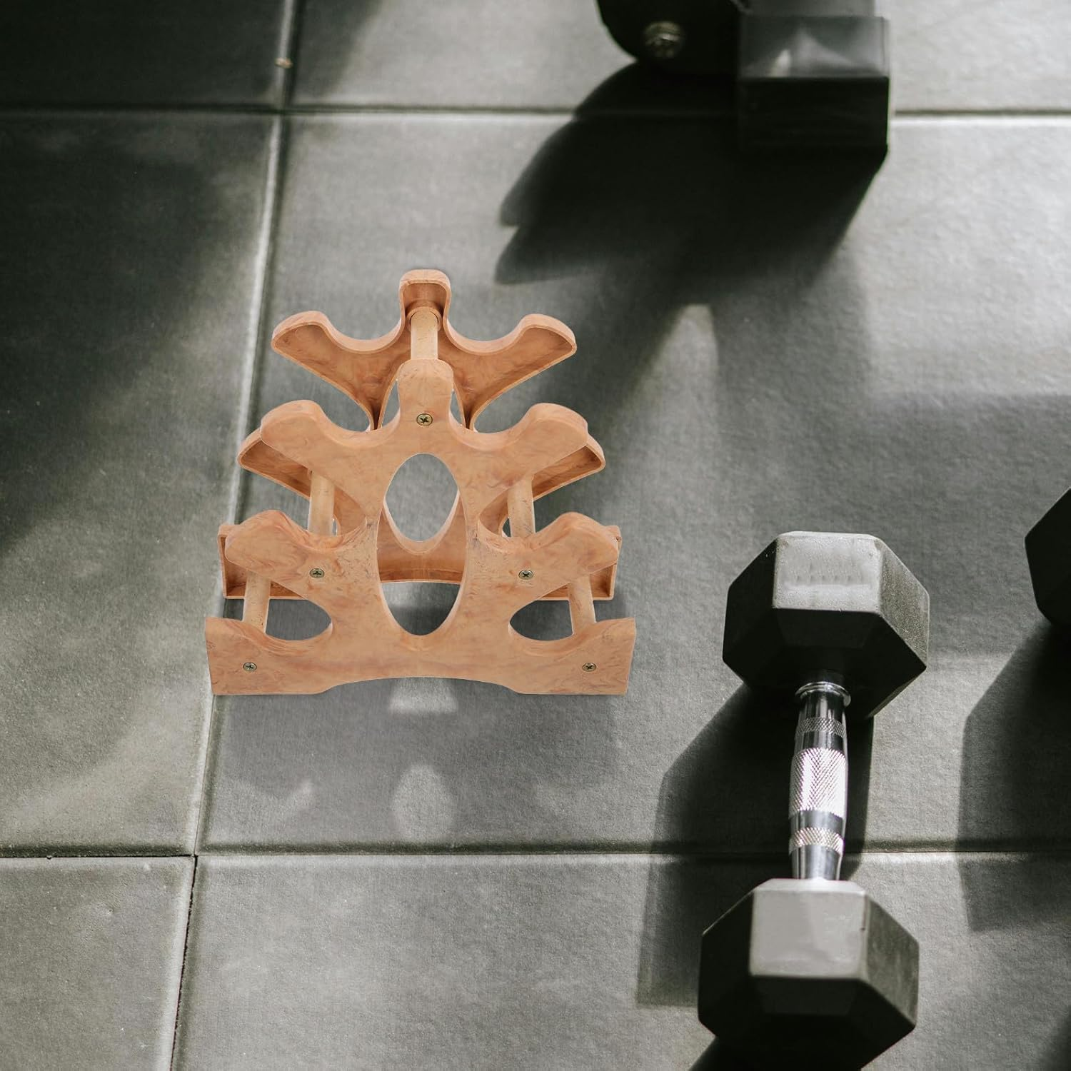 KESYOO Wooden 3-Tier Dumbbell Rack Stand for Home Gym Weight Storage Organizer Small Fitness Equipment Holder for Exercise Training and Weight Plate Saver