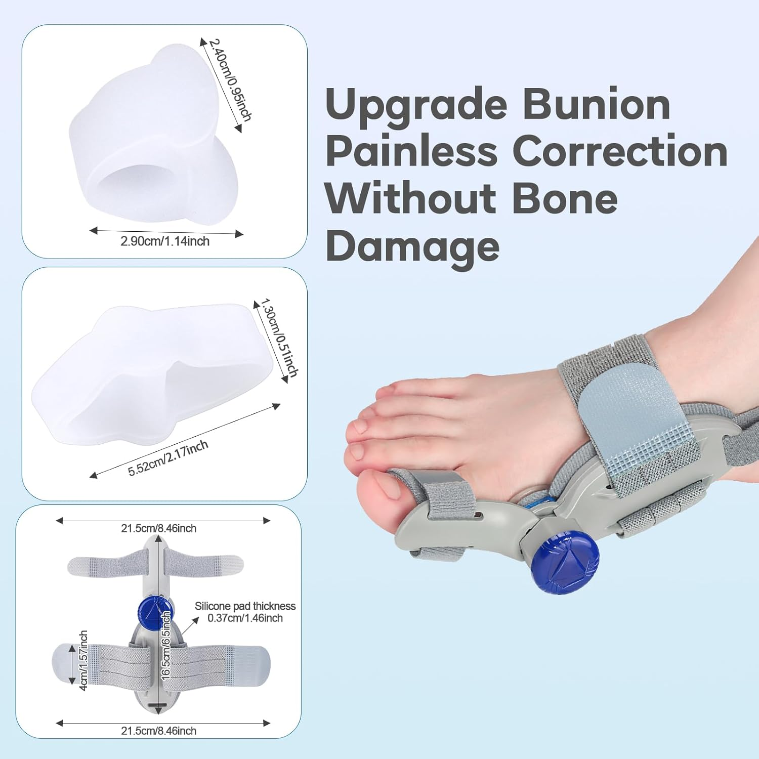 Bunion Correctors for Women & Men，1 PCS Adjustable Knob Toe Straightener Splint with 2 Pairs Different Silicone Toe Separators,Toe Spacers Suitable for Bunion and Overlap Toe