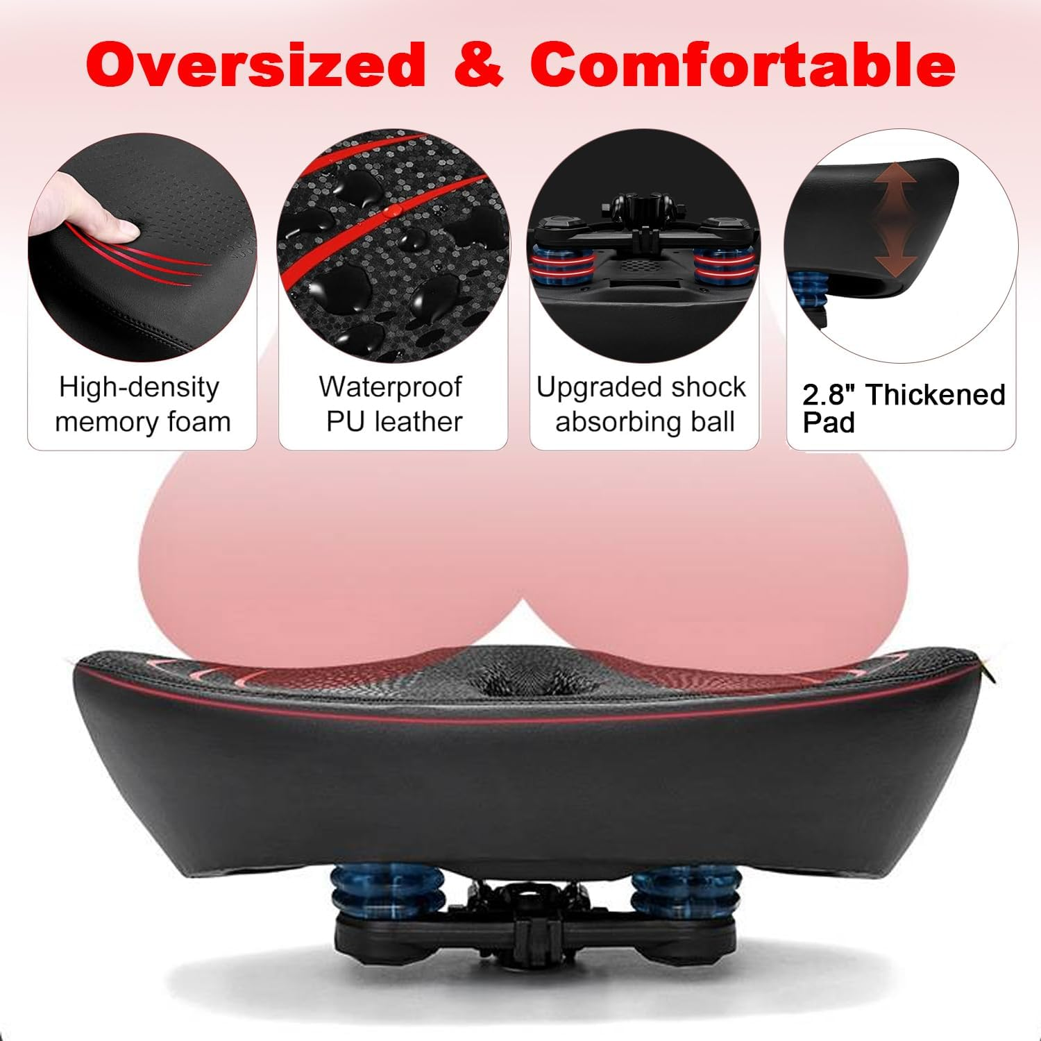 Upgrade Extra-Wide Noseless Bike Saddle with Memory Foam, Waterproof & Super Comfort, Compatible with Peloton Bikes, Exercise Bikes, Ebikes and City Bicycles image number 4