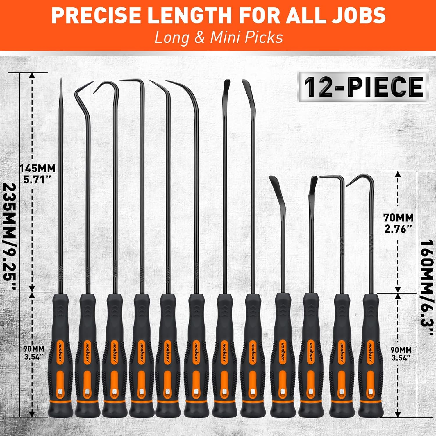 HORUSDY 12-Piece Precision Hook and Pick Set,Automotive Pick Set, Car Auto Oil Seal/O-Ring Seal Gasket Pick, Precision Hooks Puller Remover image number 6