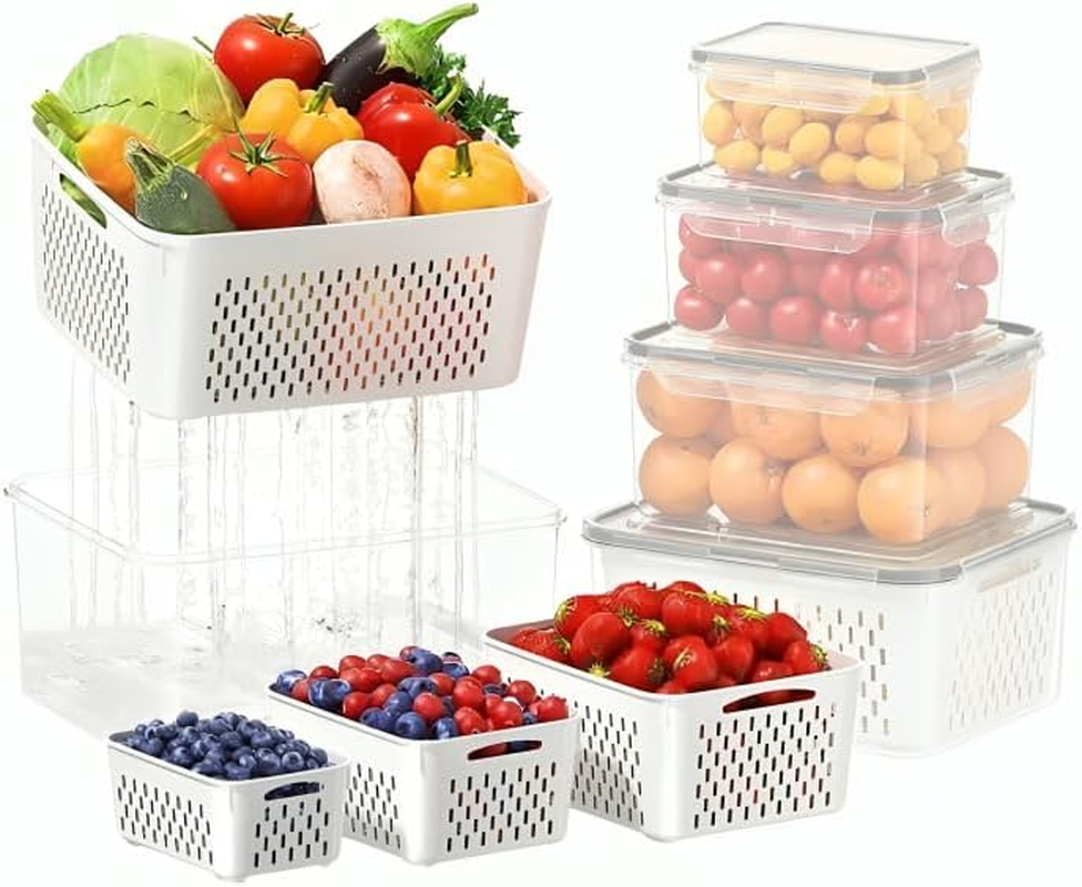 OKAM Fruit Storage Containers for Fridge Set of 5 - Air-Tight, Bpa-Free, Includes Colanders & Lids, Microwave/Refrigerator/Freezer Safe -Ideal Strainer Container for Veg, Produce, Fruit, Berry Storage image number 1