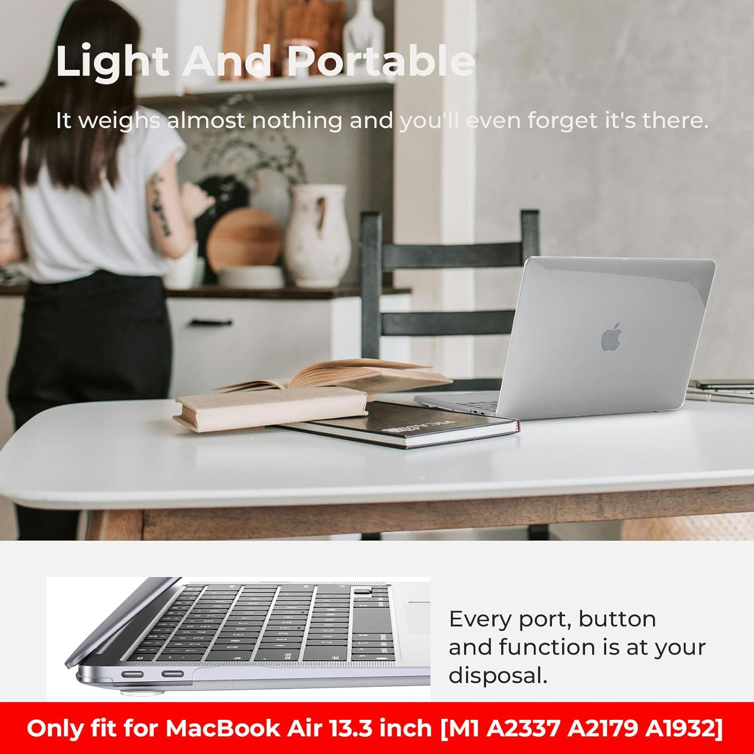 Eoocoo Hard Case Compatible with Macbook Air 13 Inch 2022 2021-2018 M1 A2337 A2179 A1932 with Retina Display, Air 13.3 Inch Case + Keyboard Skin Cover + Screen Protector, Crystal Clear image number 3