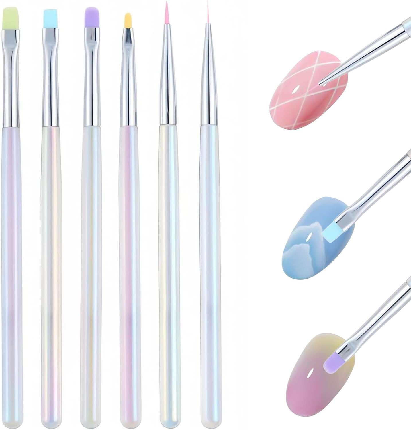 Nail Art Brushes Acrylic Nail Brush Design Pen Set - Gel Nail Polish Painting, Nail Extension Gel Builder Gel Brush, Nail Art Fine Liner Brush for DIY Manicure (6Pcs)