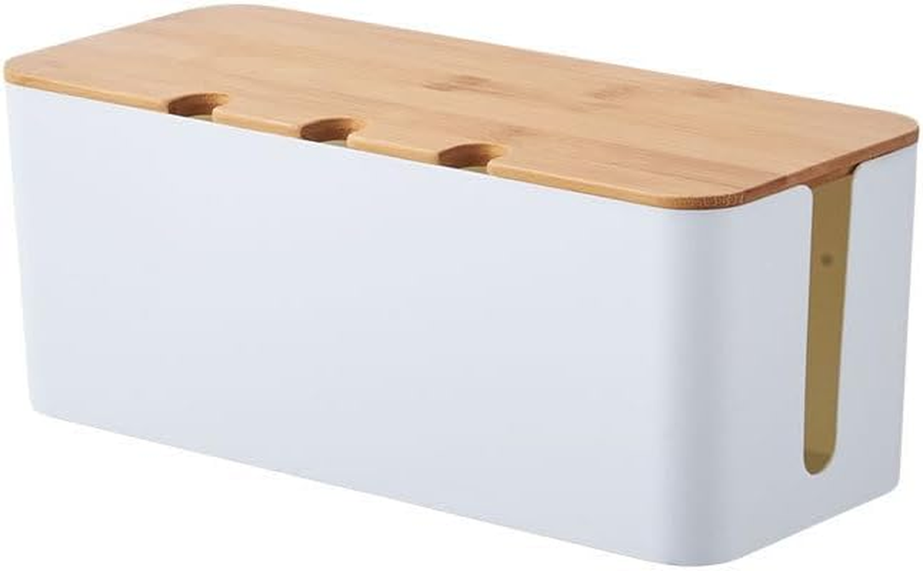 WADY Cable Management Box, Bamboo Cover Cable Management Box, Wires Keeper Holder, Cord Organizer for Desk TV Computer USB Hub System to Cover and Hide & Power Strips & Cords (Black, Small)