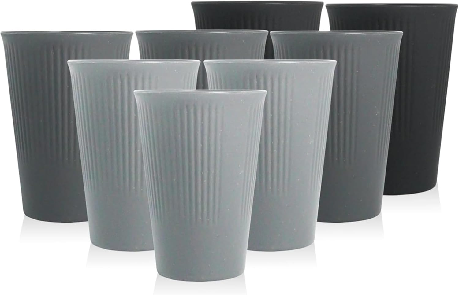 8 Pack Wheat Straw Cups Reusable Drinking Cups, Durable & Lightweight, Perfect for Home, Office, Camping, and Outdoor Use Dishwasher Safe (Black,Gray)