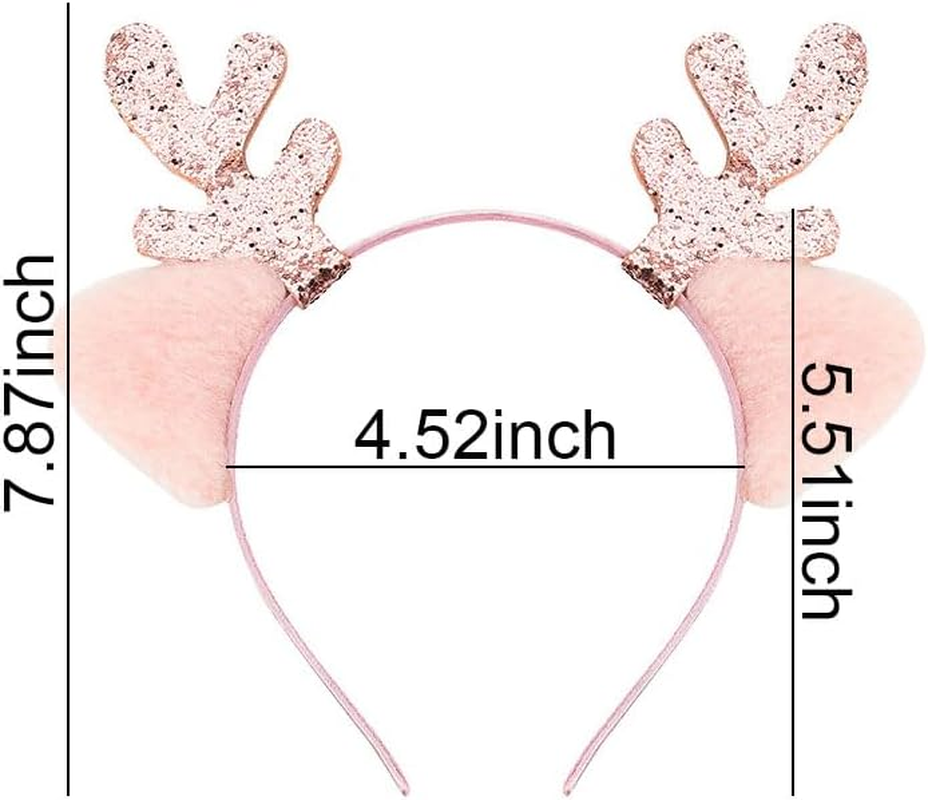 Christmas Elk Headbands for Women Girls Reindeer Antler Ears Headband Headwear Xmas Costumes Pink Hair Accessories for Christmas Headpiece for Kids Cosplay Party Gift - Pink image number 2