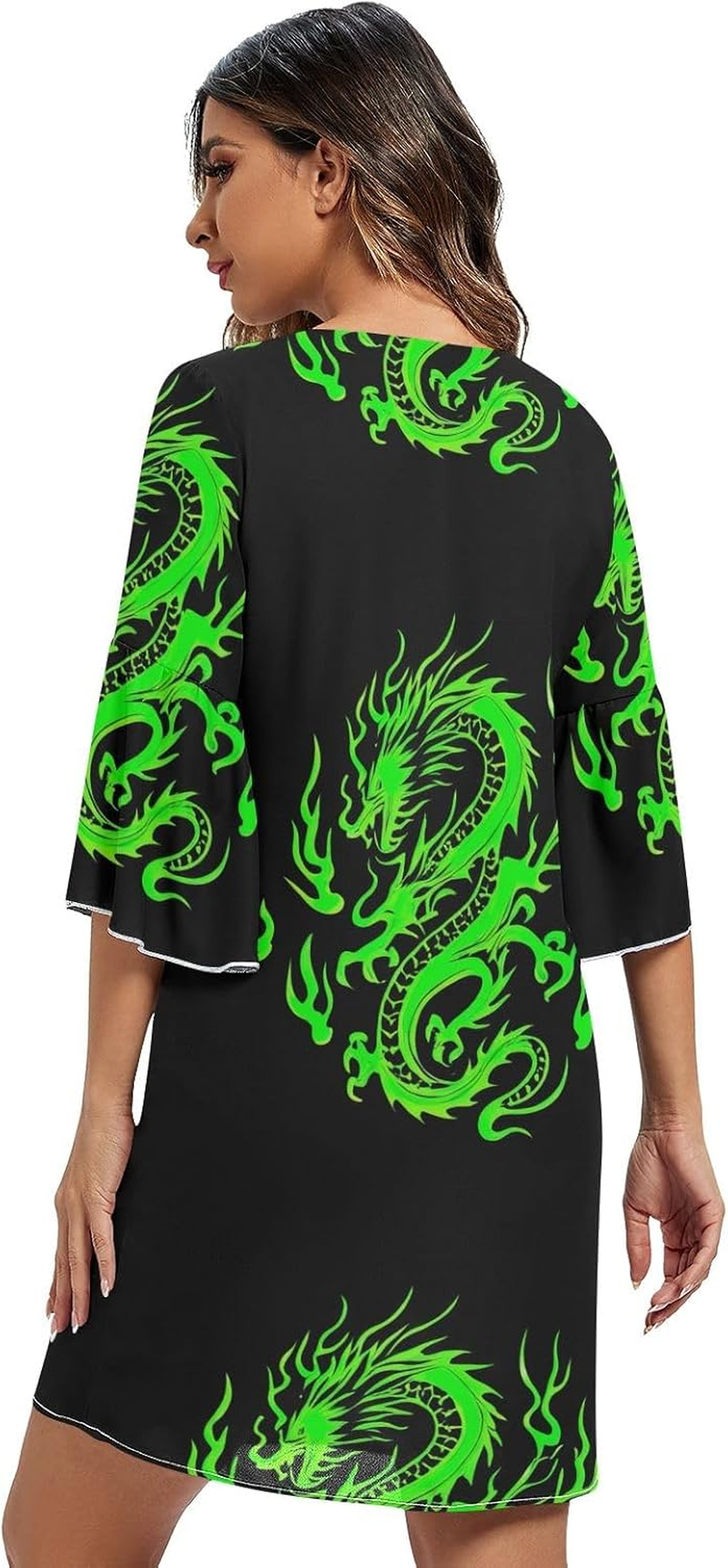 Green Dragon Black V Neck Line Dress Printed Line Maternity Dress S-XXL image number 3