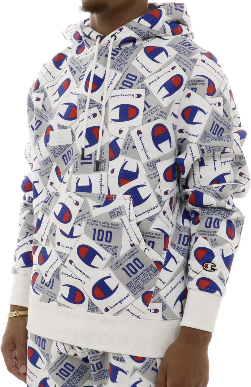 Champion LIFE Men'S Champion Super Fleece 2.0 Pullover Hood-Jocktag AOP, JOCK TAG SCATTER MAX WHITE, MEDIUM image number 3