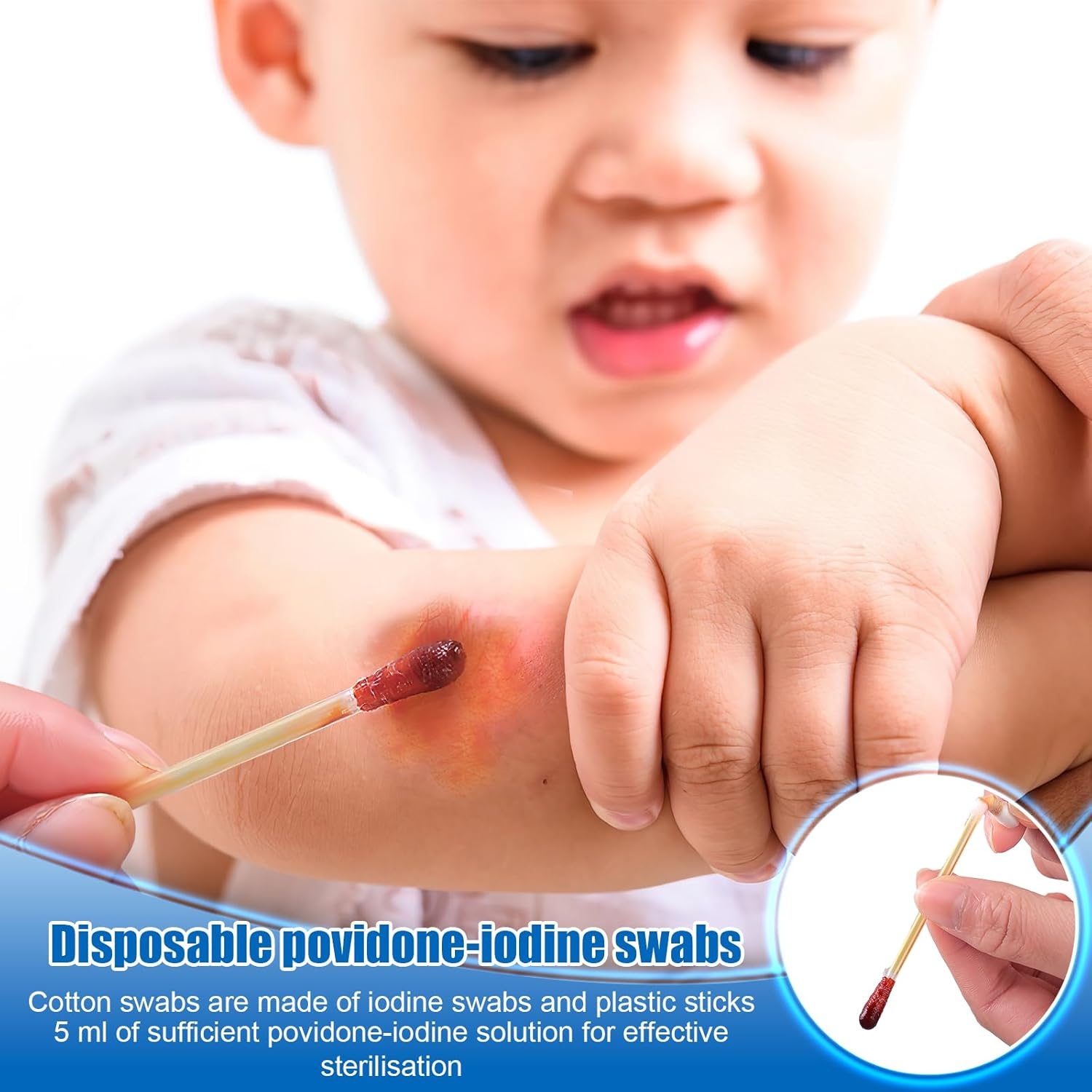 Iodine Swabs, Cotton Swab Iodophor Skin Disinfection Swab Individually Wrapped,100 Pcs Disposable Iodine Swabs, Iodine Swabs Individually Wrapped for Nose Care, Disinfection Wound, Outdoor Supplies image number 3