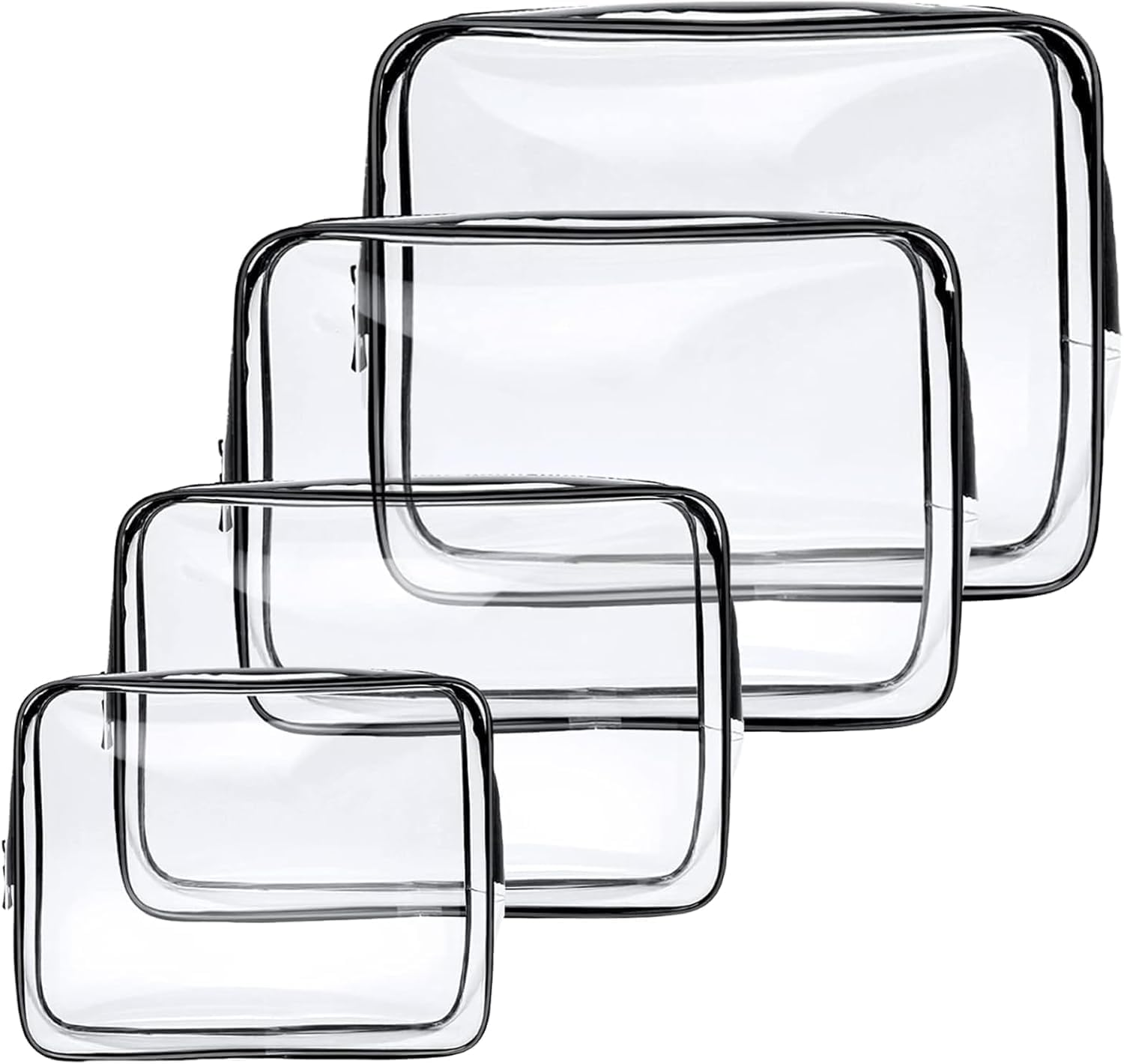 4 Pack Clear Waterproof Toiletry Bags with Zippers for Travel, Beach Vacation & Bathroom (Black) image number 1
