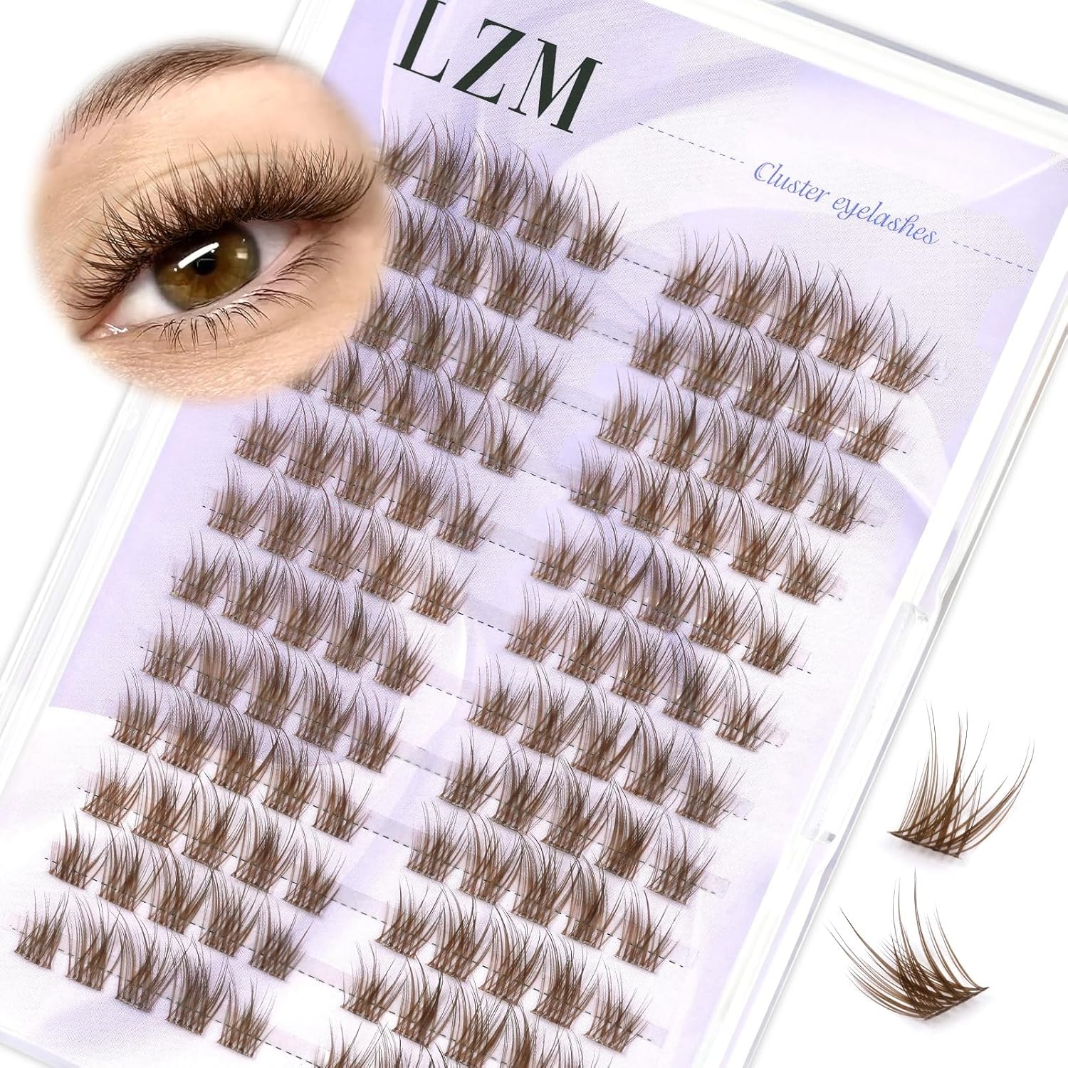 LZM Brown Cluster Lash Cat Eye Lash Clusters Thin & Invisible Band DIY False Eyelashes Natural Wispy Brown Individual Eyelash Extensions Cat-Eye 8-12Mm Mixed Length C/D Curl image number 4