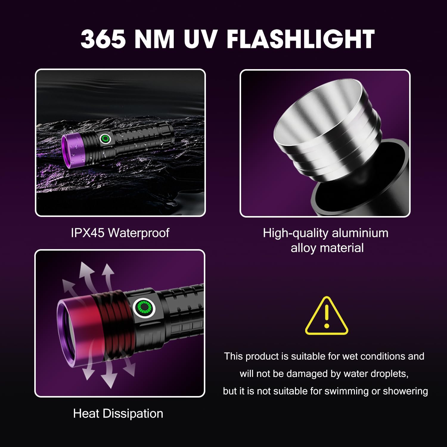 WEKUBA Black Light UV Flashlight, 30W 365 Nm Blacklight Flashlights Rechargeable HIGH Definition Ultraviolet Pet Urine Detector for Cat Urine, Stains, Bed Bug (Black) image number 4