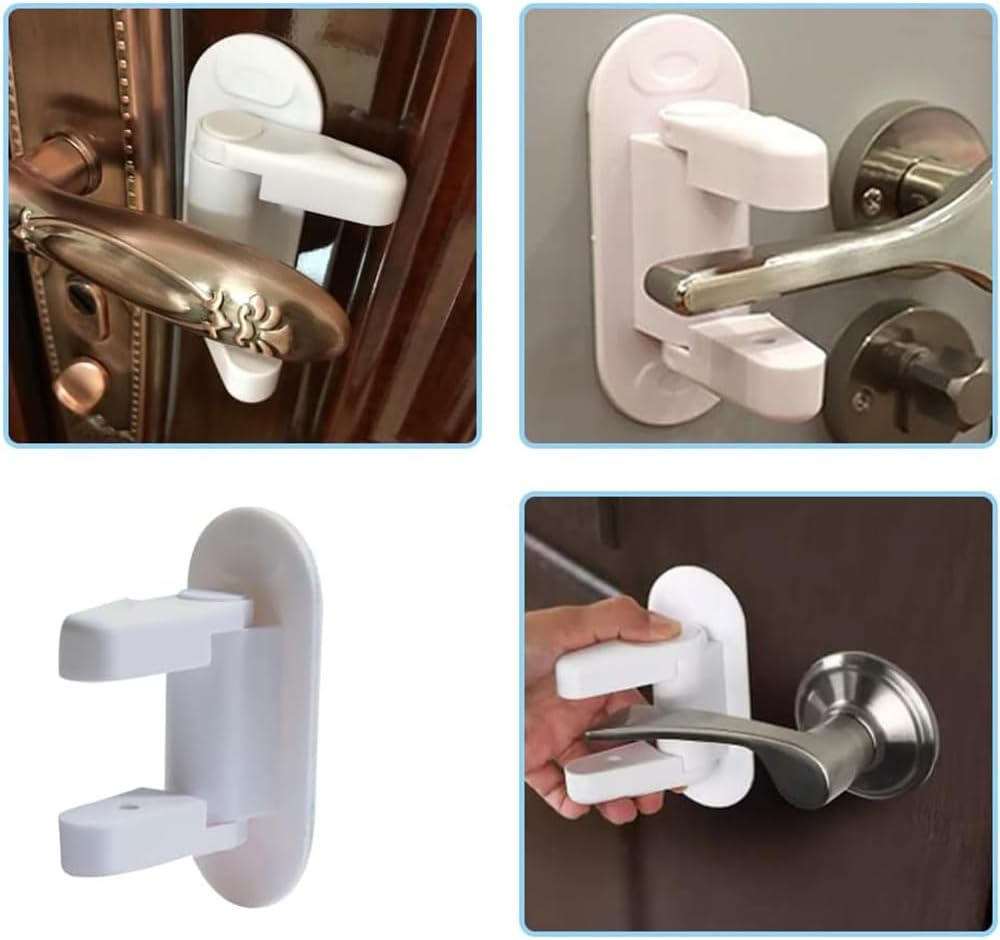 Ranqisys Door Lever Lock (2 Pack), Child Proof Safety Locks for Door Handles &ndash; Adhesive Installation, Easy to Use, Durable Baby Safety Lock, White image number 4