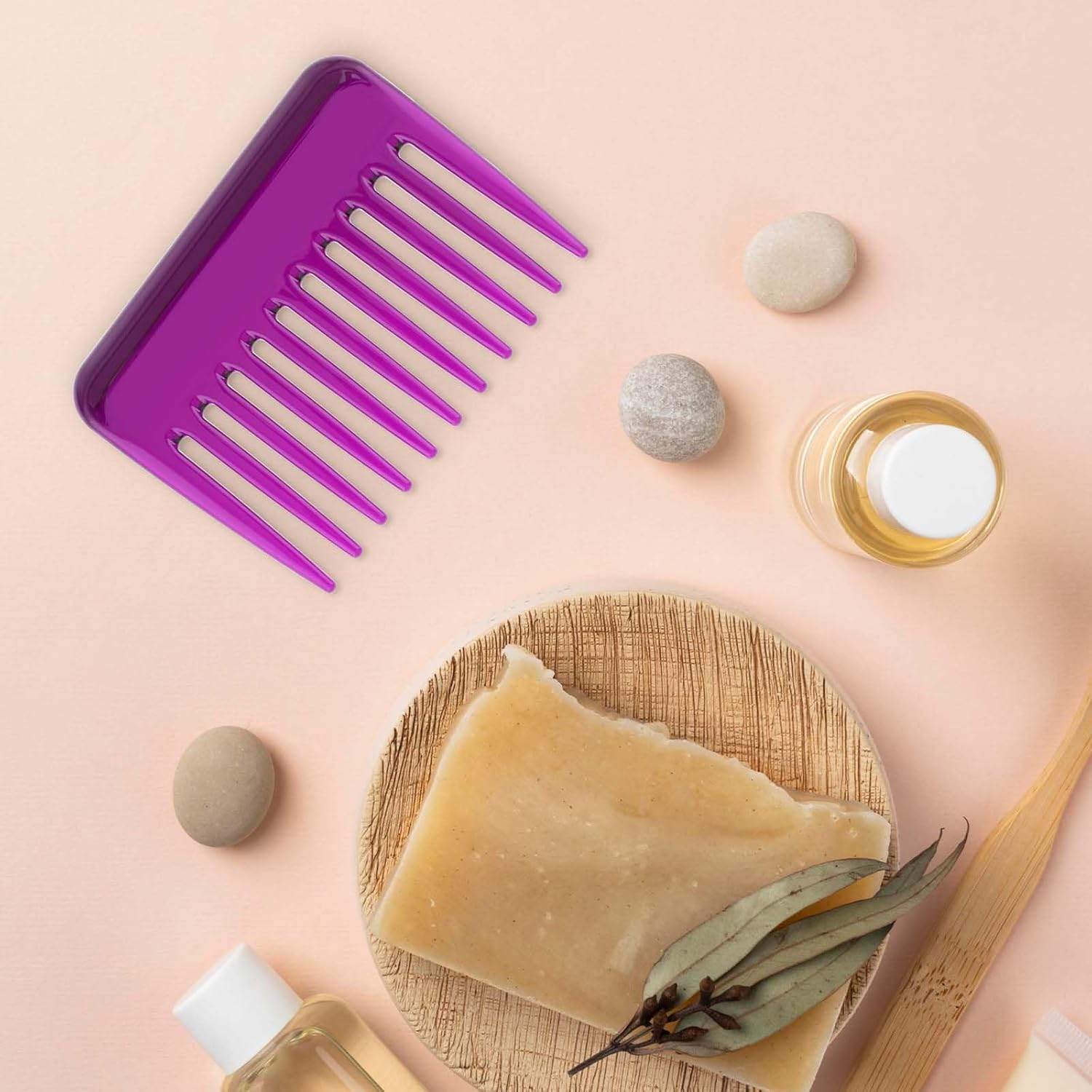 2 Pack Mini Wide Tooth Combs, Small Travel Purse Comb Hair Detangling Pocket Brush for Curly Wet Dry Handmade of Cellulose Hair Detangler Styling Brush for Men Women (Purple) image number 3