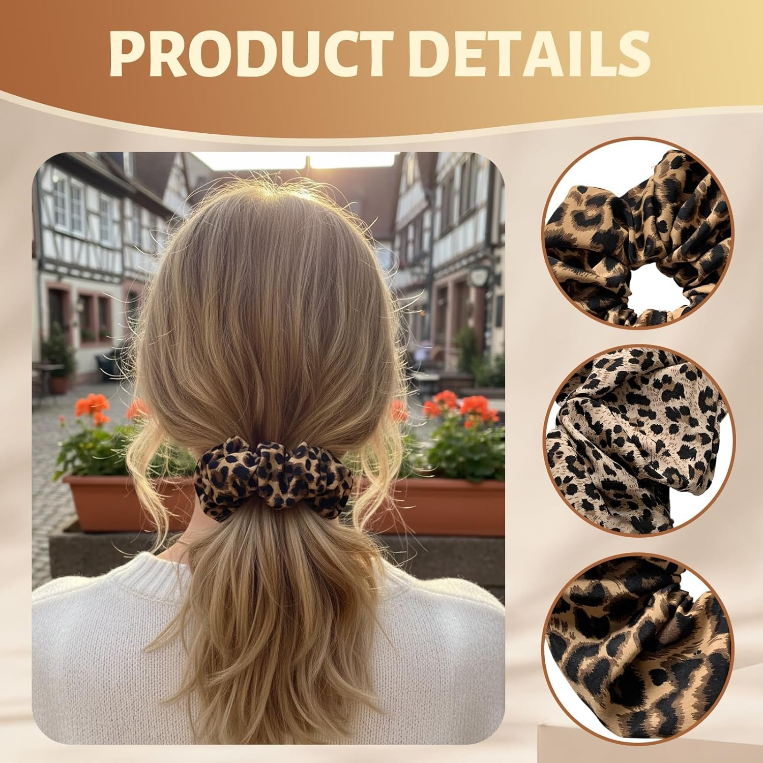 2 X Scrunchies Leopard Print Soft and Elastic Hair Bobbles for Women, Leo Hair Scrunchies Set with Dark and Light Colours, 4 X 4 X 2 Cm image number 5