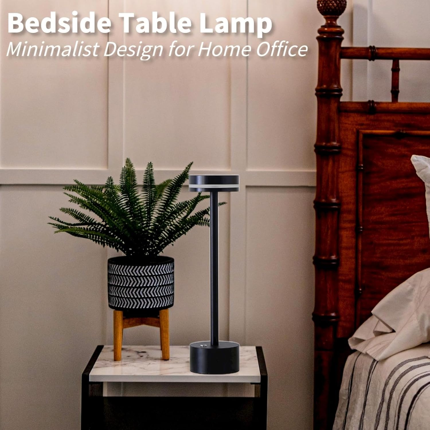 Cordless Table Lamps, Rechargeable beside Desk Lamp Battery Operated Nightstand LED Bedroom Night Light with Dimmable Brightness for Living Room, Home Office, Restaurant (Black) - Black image number 3