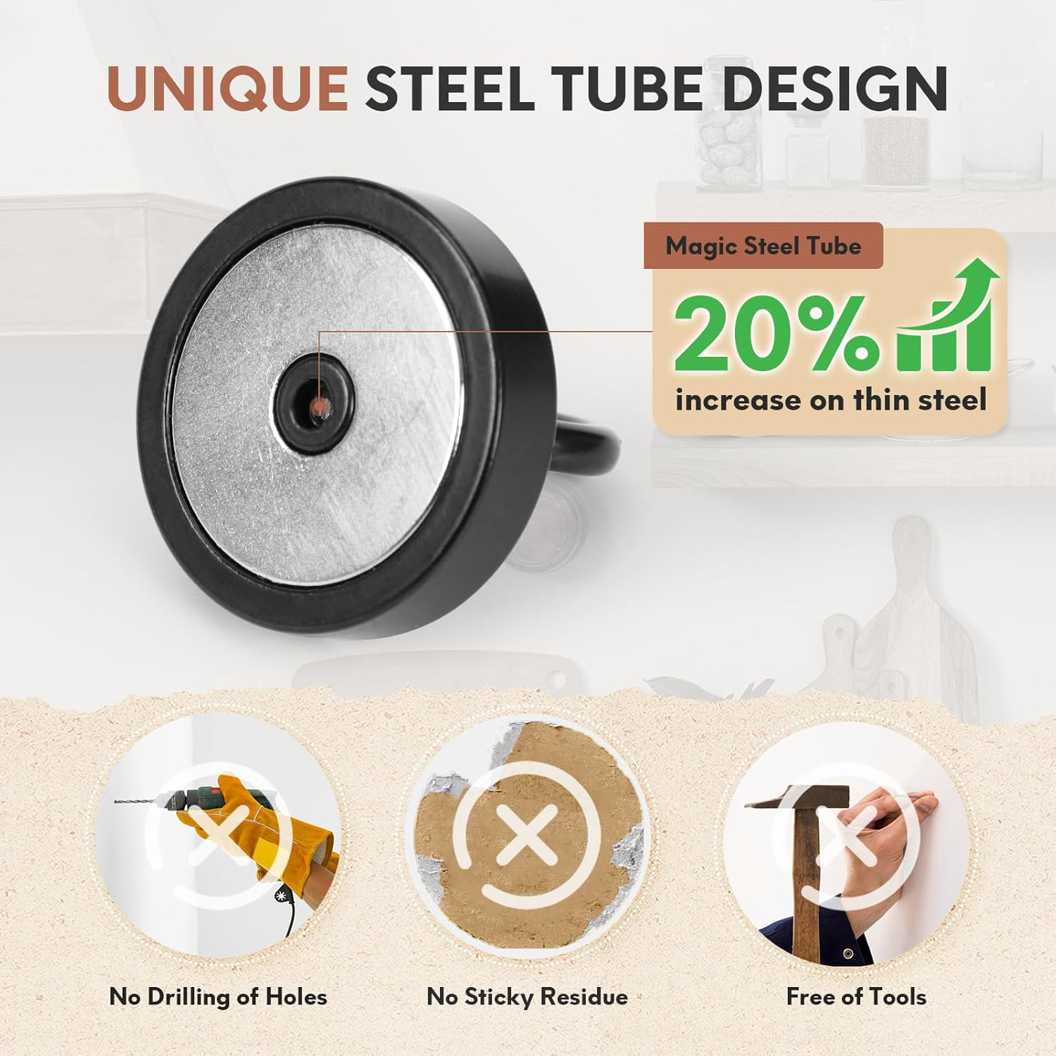 Neosmuk 45Kg+ Extra Strong Magnet with Hook for Fridge,Heavy Duty Cruise Hook for Ceiling,Small Magnetic Holder for Van, Tool(Black, Pack of 6) image number 3