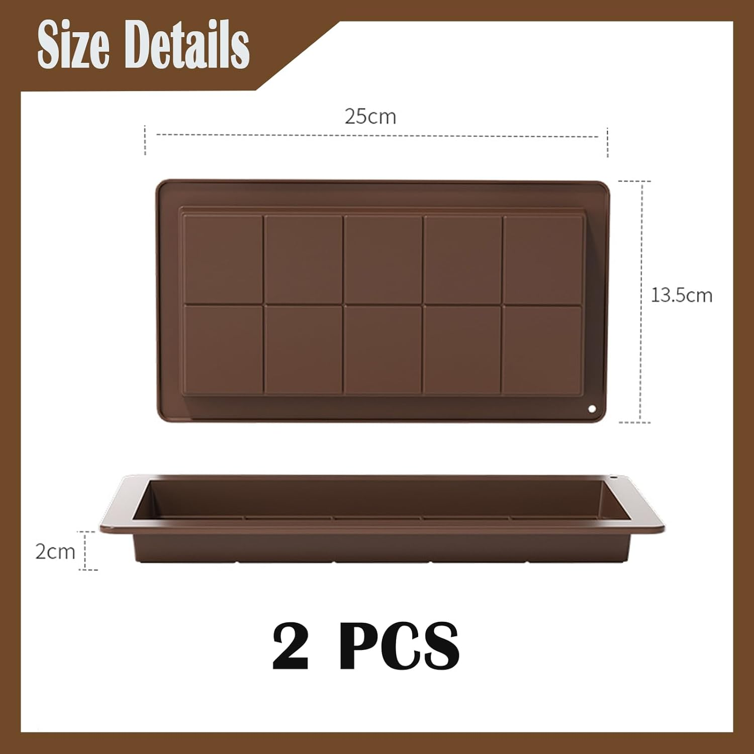 2Pcs Chocolate Bar Molds, Large and Thick Silicone Chocolate Moulds Break Apart Wax Melt Mold Non-Stick Chocolate Molds image number 6