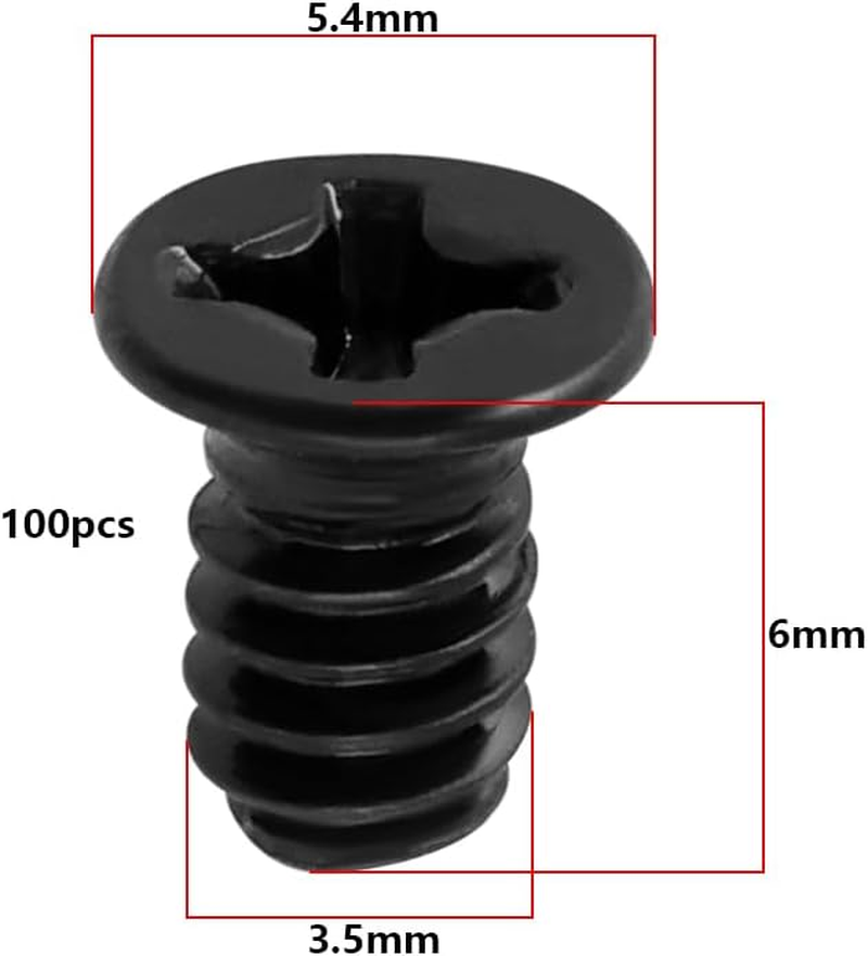 Ecsing 100Pcs Black Countersunk Head Screw Flat Phillips Head 3.5X6Mm Suitable for 3.5-Inch Computer PC Hard Disk Drives(Unc 6-32) image number 3