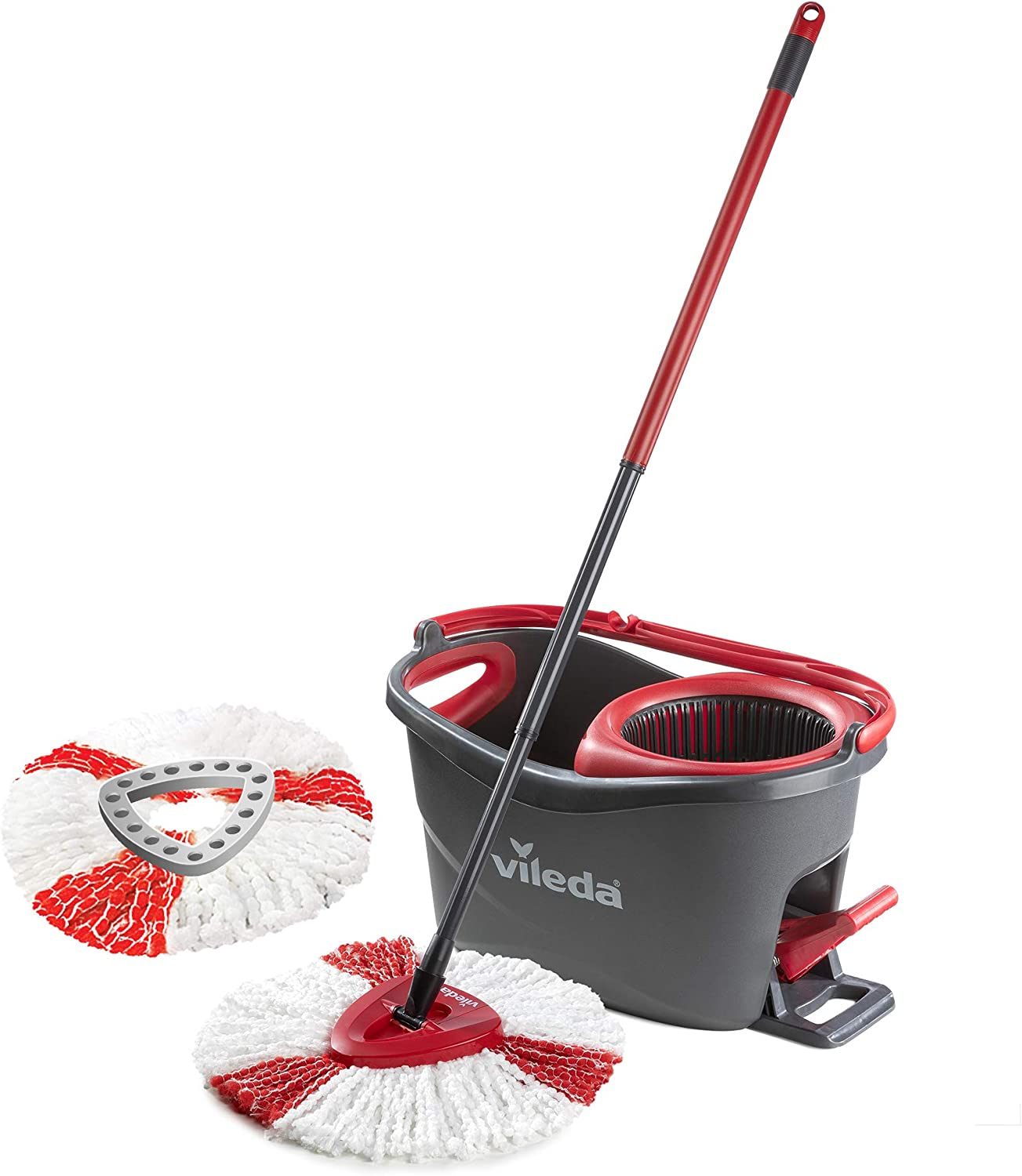 Vileda Turbo Microfibre Spin Mop and Bucket Set with Extra 2-In-1 Head Replacement for Cleaning Floors, Set of 1X Mop, 1X Bucket and 1X Refill, Red, 29.6 X 48.6 X 29.3 Cm image number 3