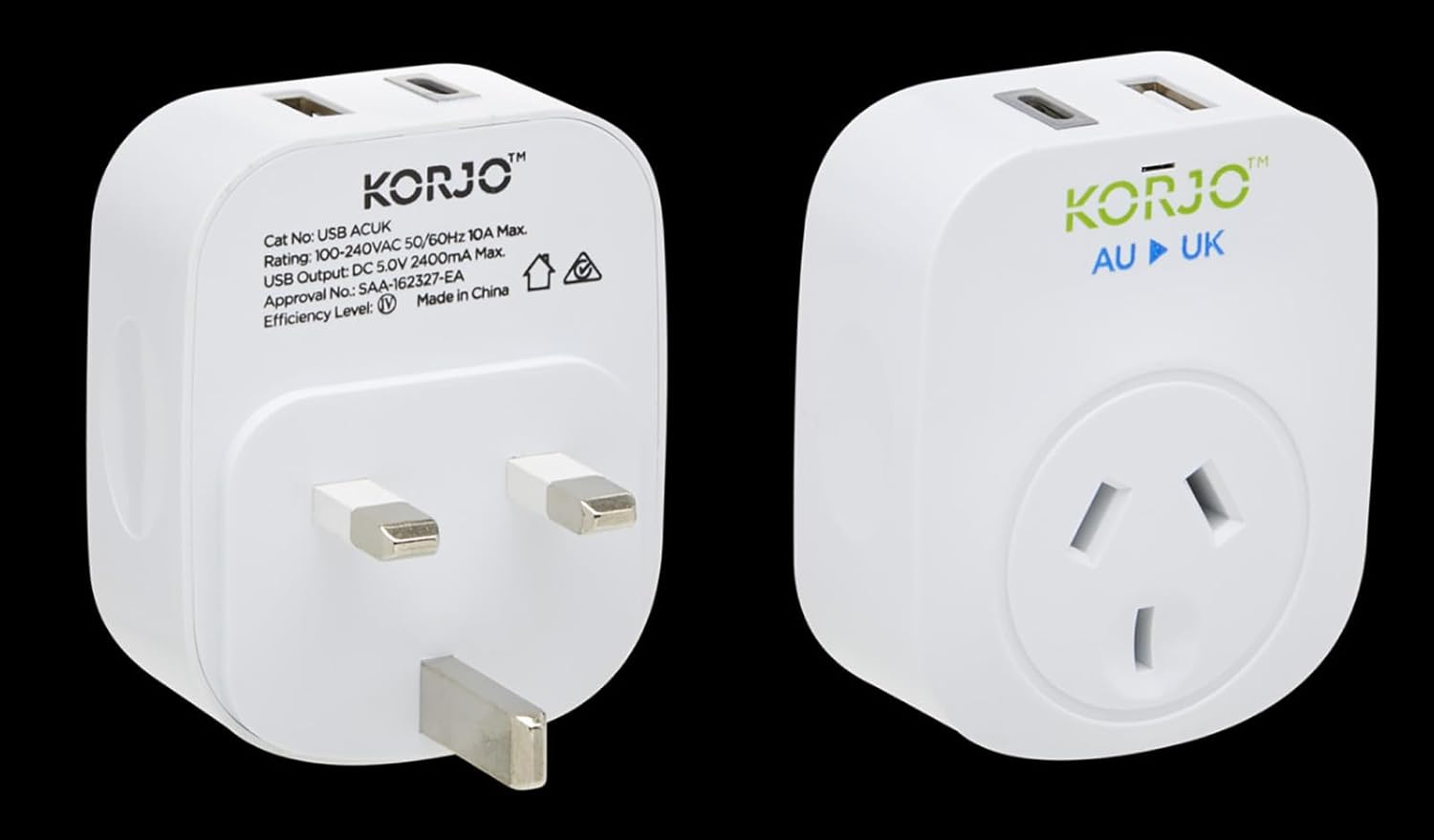 Korjo USB A&C & Power Adaptor - UK, White image number 1
