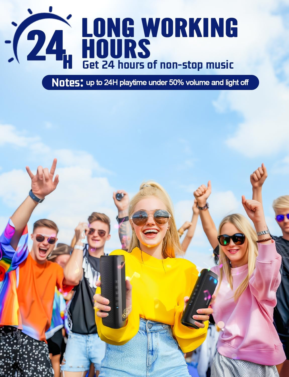 UOHHBOE Portable Bluetooth Speaker IPX5 Waterproof Bluetooth Speaker Bluetooth 5.3 with TWS Stereo RGB Lights 24 Hours Running Time 30M Wireless Range Hands-Free Function image number 5