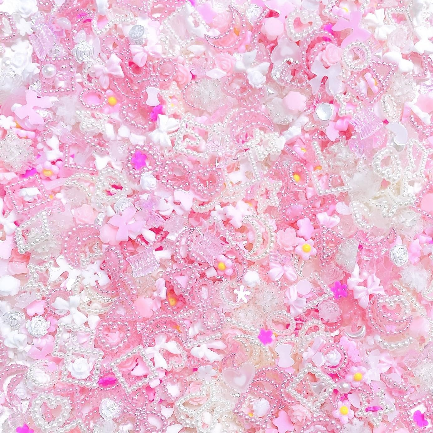 Pink&White 3D Multi Shapes Nail Charms and Flatback Pearls, Mix Styles Heart Star Bow Flower Embellishments for Nail Art, DIY Craft and Decoration, Pink01 image number 3