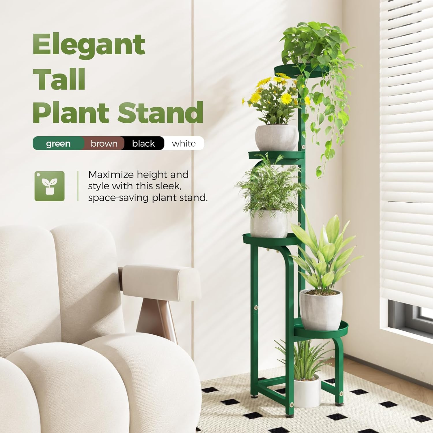 Bamworld Corner Plant Stand Indoor Outdoor, Tall Metal Flower Pot Stands for Multiple Plants, 4 Tier Green Heavy Duty Plant Shelf for Patio Garden Balcony Living Room Bedroom(Patent Design) image number 5