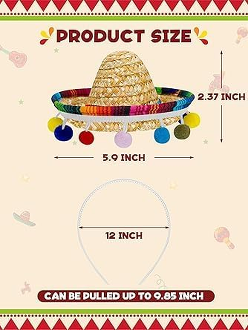 Sombrero Party Hats, Classic Cinco De Mayo Mini Mexican Hat with Headband for Fiesta Party Costume image number 4