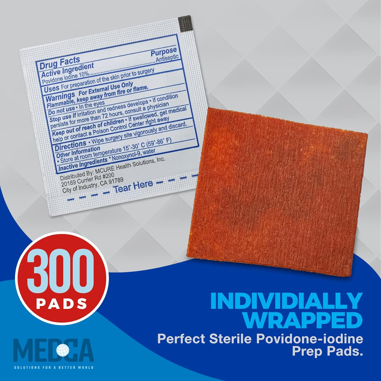 Iodine Prep Pads - (Box of 300 Count) Iodine Prep Solution Pads, 10% Povidone Iodine Swabs for Individual Disposable Cotton First Aid
