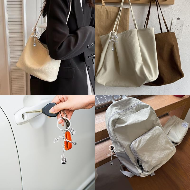 YALLNASL Music Themed Keychain for Musicians, Singers, Drummers & Guitarists - Silver, Novelty Style with Stainless Steel Music Notes & Instruments - Unisex Adults image number 5