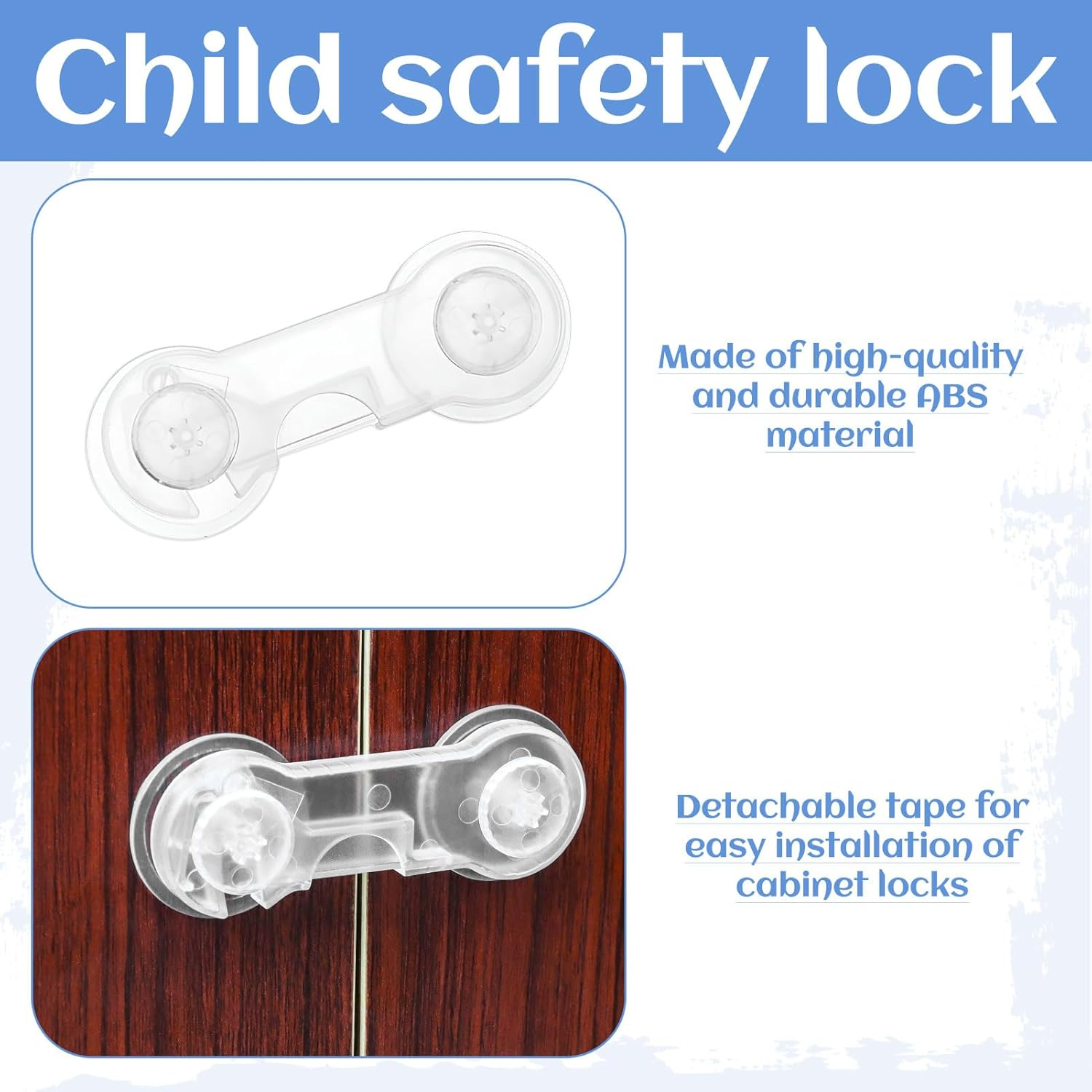 Child Safety Locks, 10Pcs Baby Proof Cupboard Locks, Child Locks for Cabinets and Drawers, Baby Proofing Baby Cabinet Safety Latches with Strong Removable Adhesive Tape, Baby Safety Locks image number 3