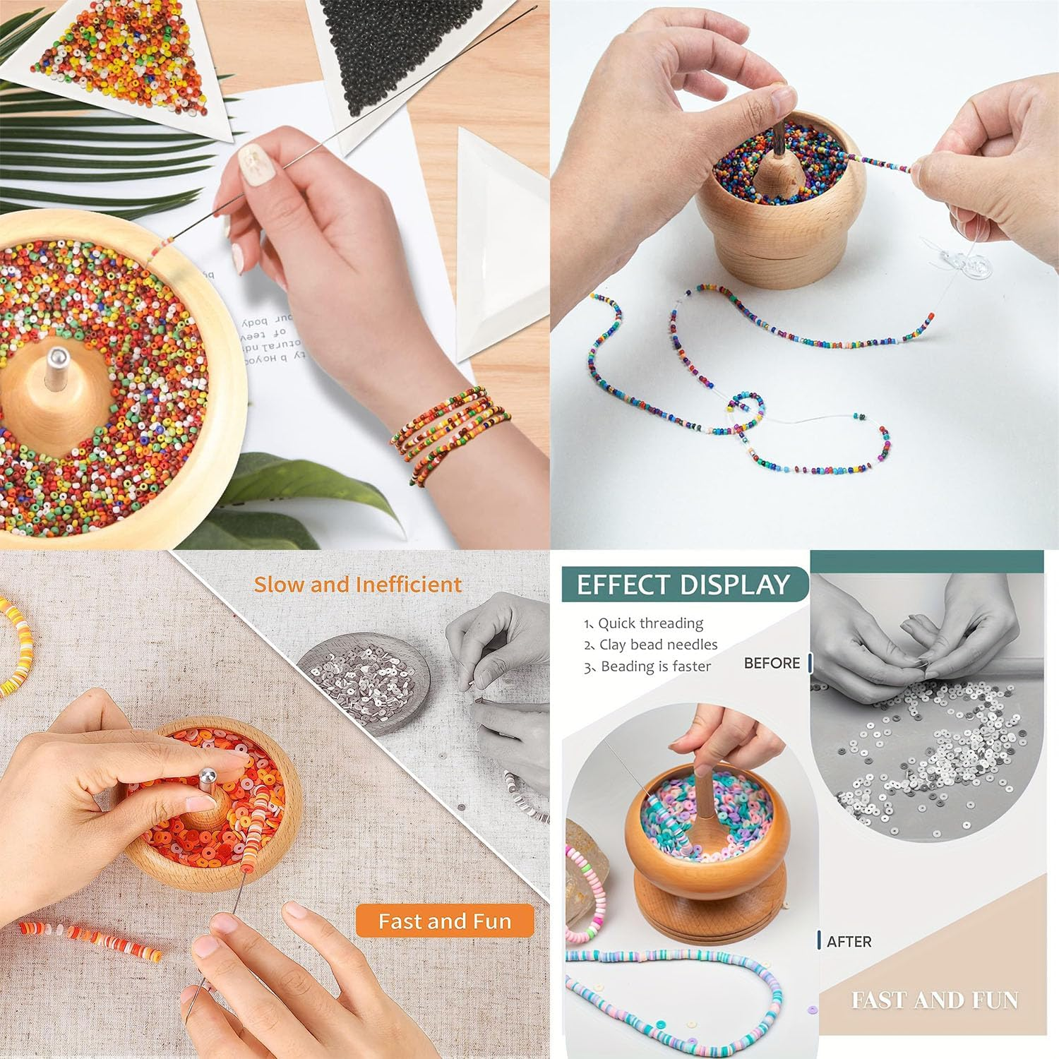 Paifeancodill Wooden Bead Spinner, Portable Jewelry Making Tool with 5 Effort-Saving Plastic Bowls and 2 Beading Needles for DIY Crafts Necklaces image number 5