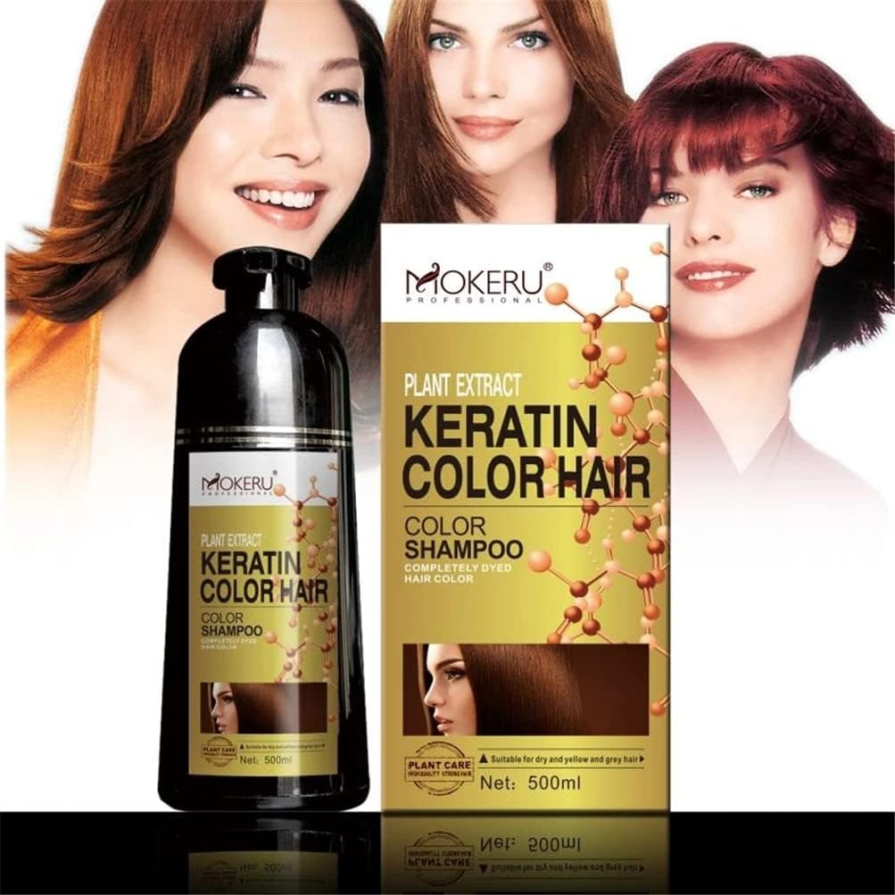 500Ml Herbal Natural Black Hair Color Shampoo Keratin Long Lasting Fast Hair Dye Shampoo for Women Men Brown Color Dye for Men and Women, Regain Youth for Your Hair (Dark Brown)