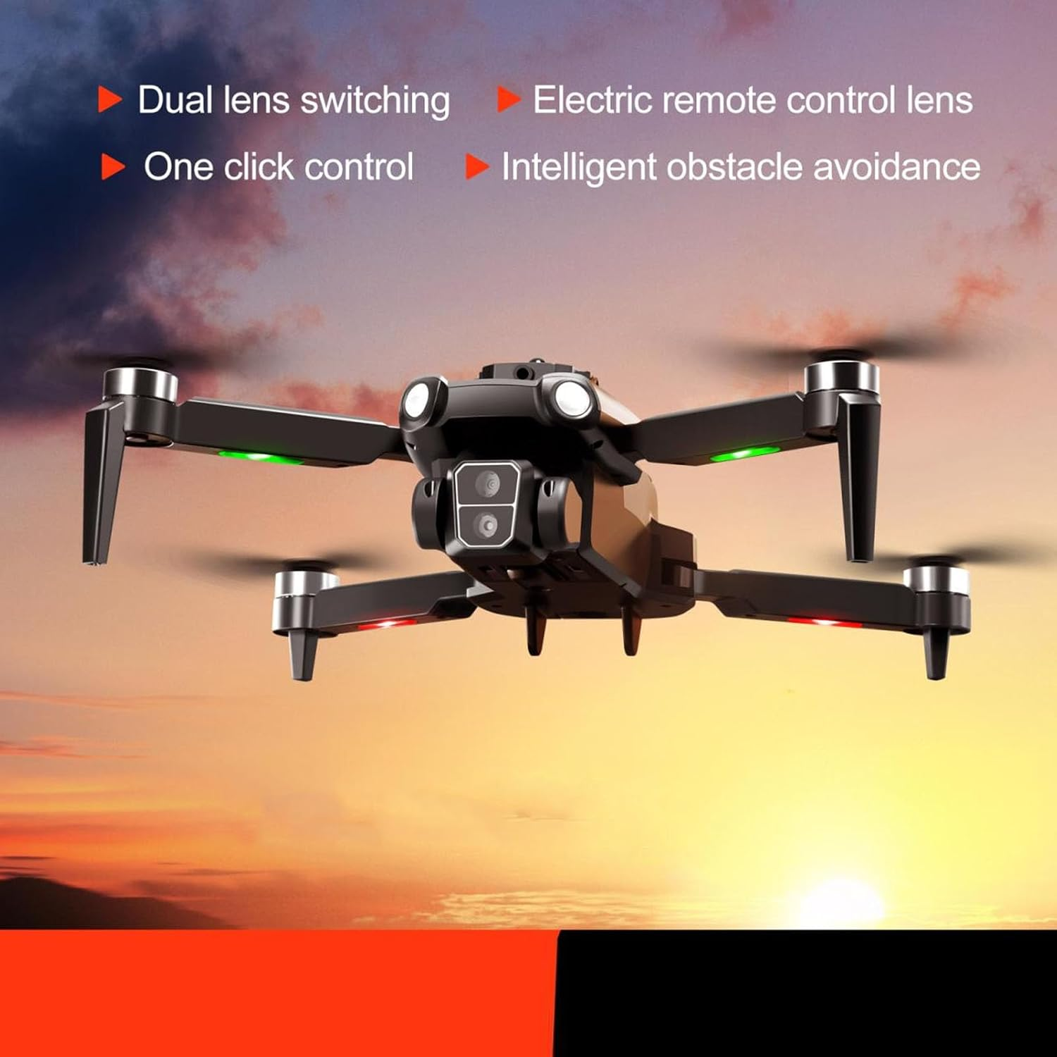RC Drone, 4K Dual Camera, 50X Zoom, 4 Sided Obstacle Avoidance, Optical Positioning Hovering, Wifi Remote Control Sensing Quadcopter with LED Light (Black) image number 3