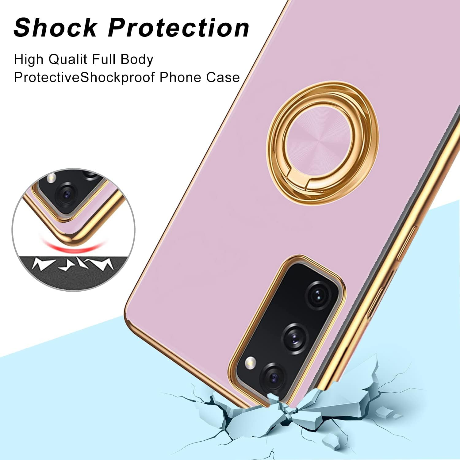 For Galaxy S20 FE 5G Ring Holder Case Edge Plating 360 Degree Rotation Kickstand Case Soft Silicone TPU Women Girls Slim Soft Flexible Protective Case for Samsung S20 FE 5G (Purple) image number 5