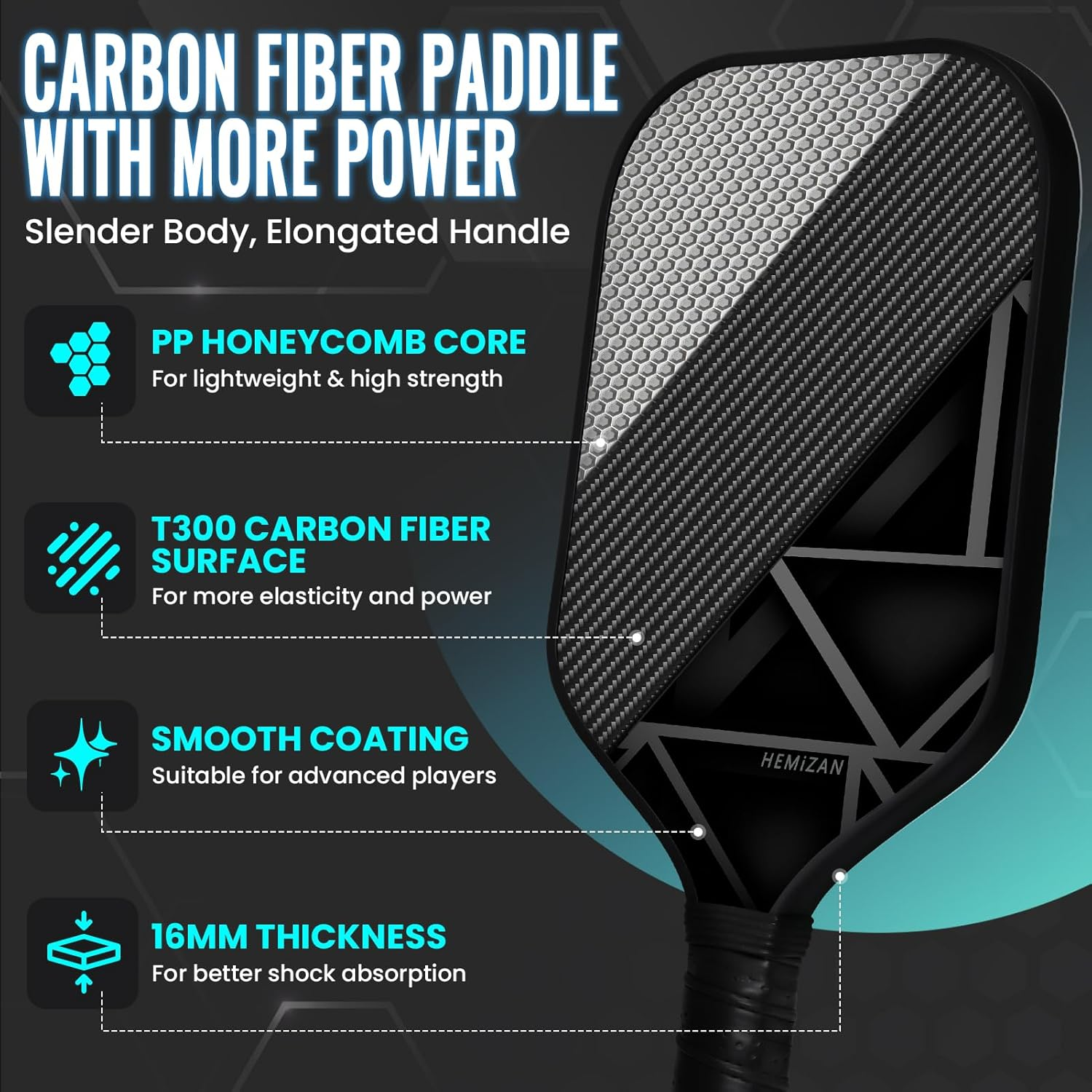 Carbon Fiber Pickleball Paddle - Pickleball Set of Pickle Ball Rackets with Eraser Cleaner and Bat Cover by HEMIZAN