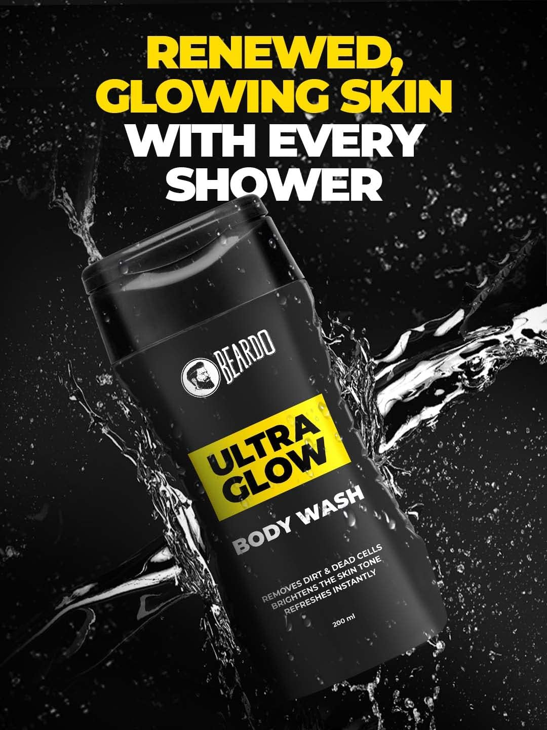 Beardo Ultra Glow Body Wash for Men, 200Ml | Brightens Skin Tone | Removes Dirt & Dead Cells | Contains Mulberry & Bearberry Extracts | for Face and Body | Refreshes Instantly(Pack of 2) image number 3