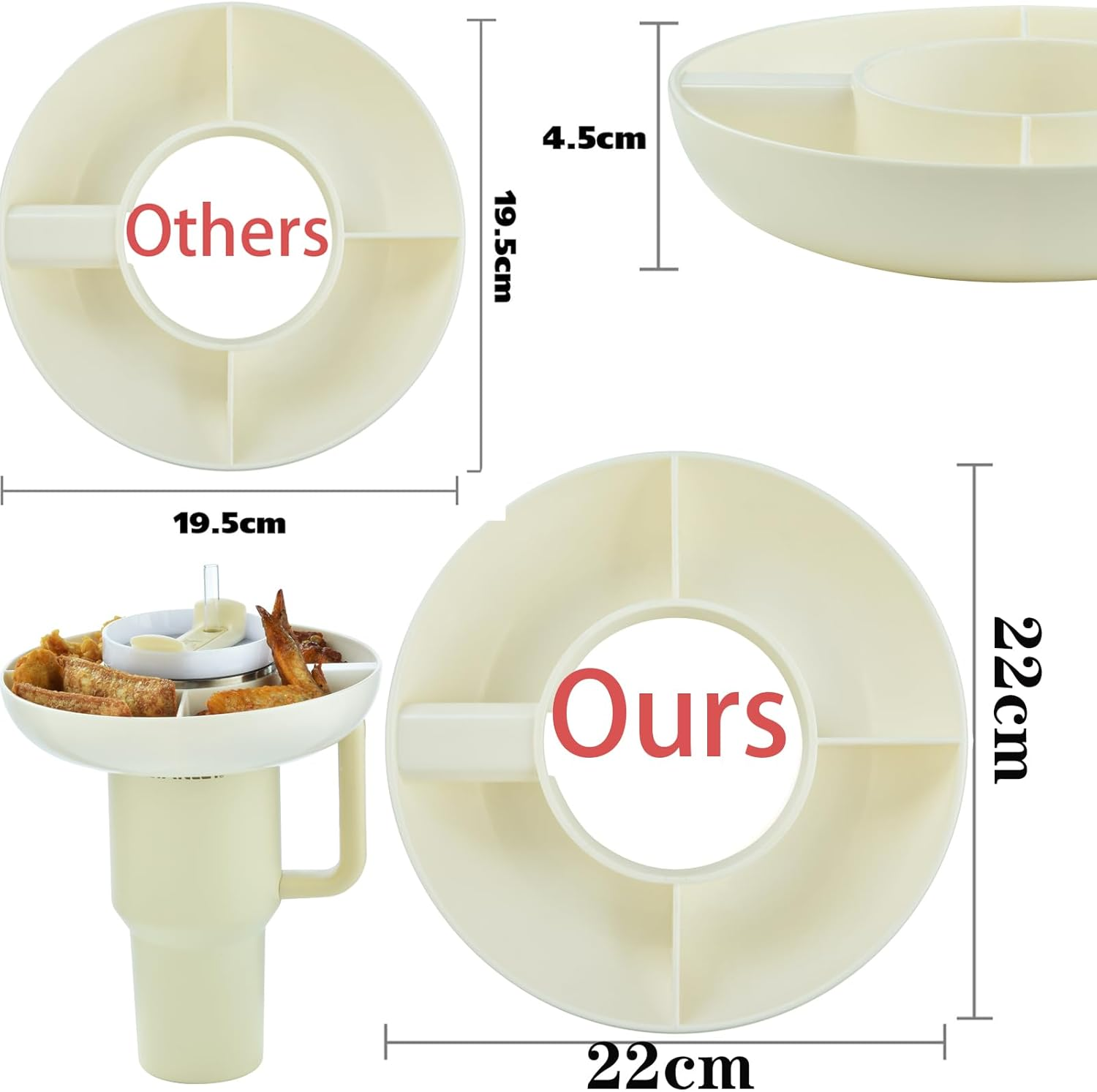 HAUNDRY Snack Bowl for Stanley 40 Oz Tumbler with Handle, Tumbler Snack Tray Compatible with Stanley Cup 40 Oz with Handle, Reusable Snack Ring for Stanley Cup Accessories,Snack Bowl (Cream) image number 3