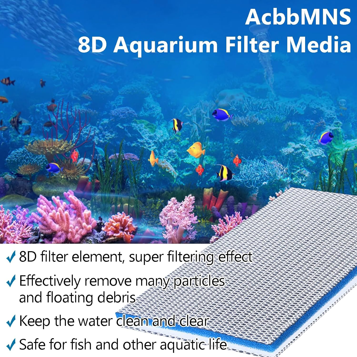 Acbbmns 8D Aquarium Filter Cotton, 1-Pack 40 X 120 X 2Cm Fish Tank Filter Cotton 8-Layer High Density Aquarium Biochemical Filter Sponge Super Filter Effect image number 1