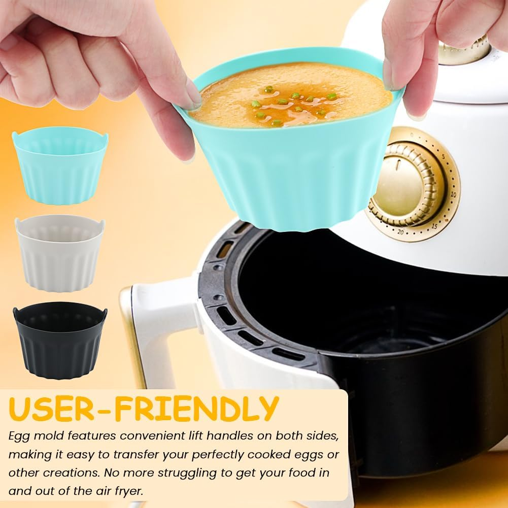 6Pcs Bakecake Ramekins for Air Fryer,Soft Silicone Egg Mould with Handle,Non Stick Cake Cups for Baking,Muffin Cases