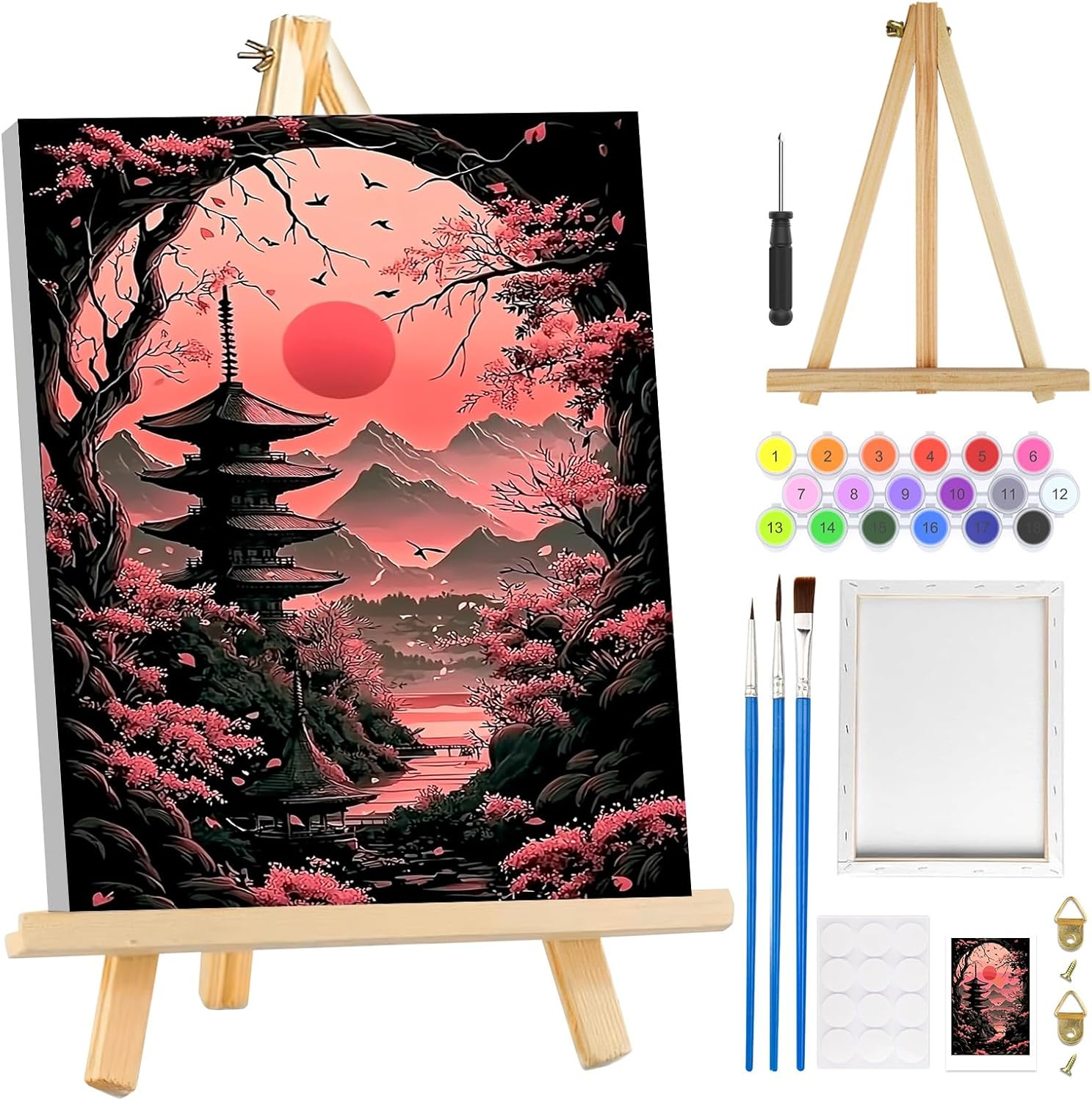 MOGTAA Hot Air Balloon Paint by Numbers for Adults Beginner with Frame, Landscape Painting by Numbers for Adults with Easel, DIY Oil Painting Kits Art Crafts for Home Decor, 8X12In