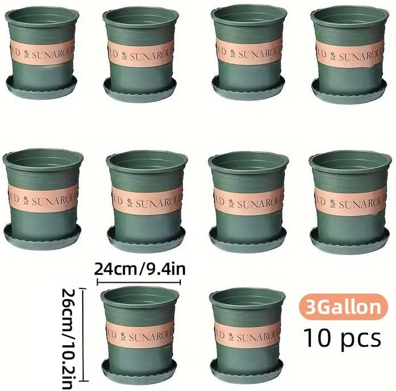 AIMALL Plastic Flowerpot Set - Thickened Gallon Pot for Balcony & Garden &ndash; Large Green Potted Planters for Strawberry, Rose, and Other Plants &ndash; Durable, Sturdy, with Drainage Holes &ndash; 10 Pcs image number 2