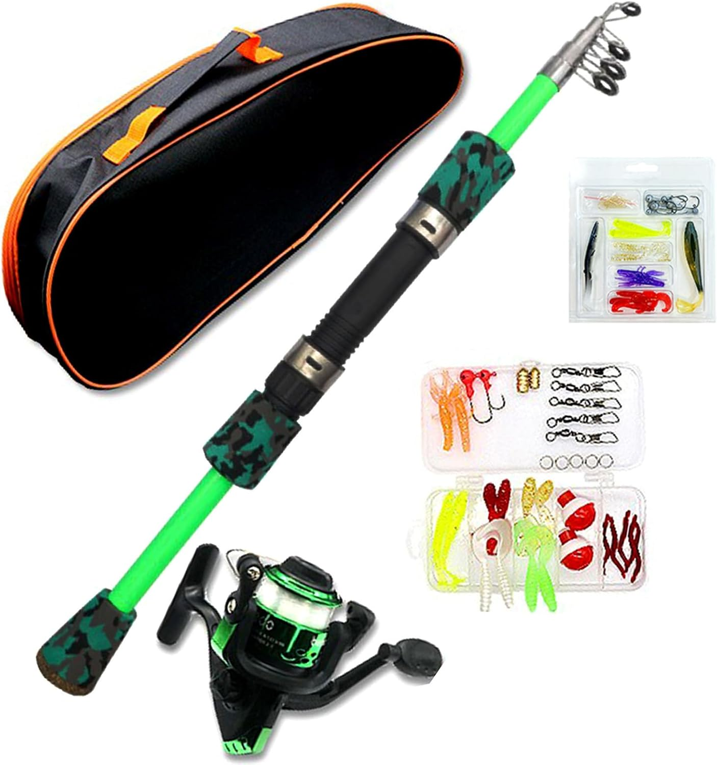 Spinning Fishing Pole Kids &ndash;Telescopic Fishing Rod & Reel Combo, Tackle Box, Carry Bag for Boys and Girls with Full Kits Hooks Lure Case for Youth Fishing and Beginner