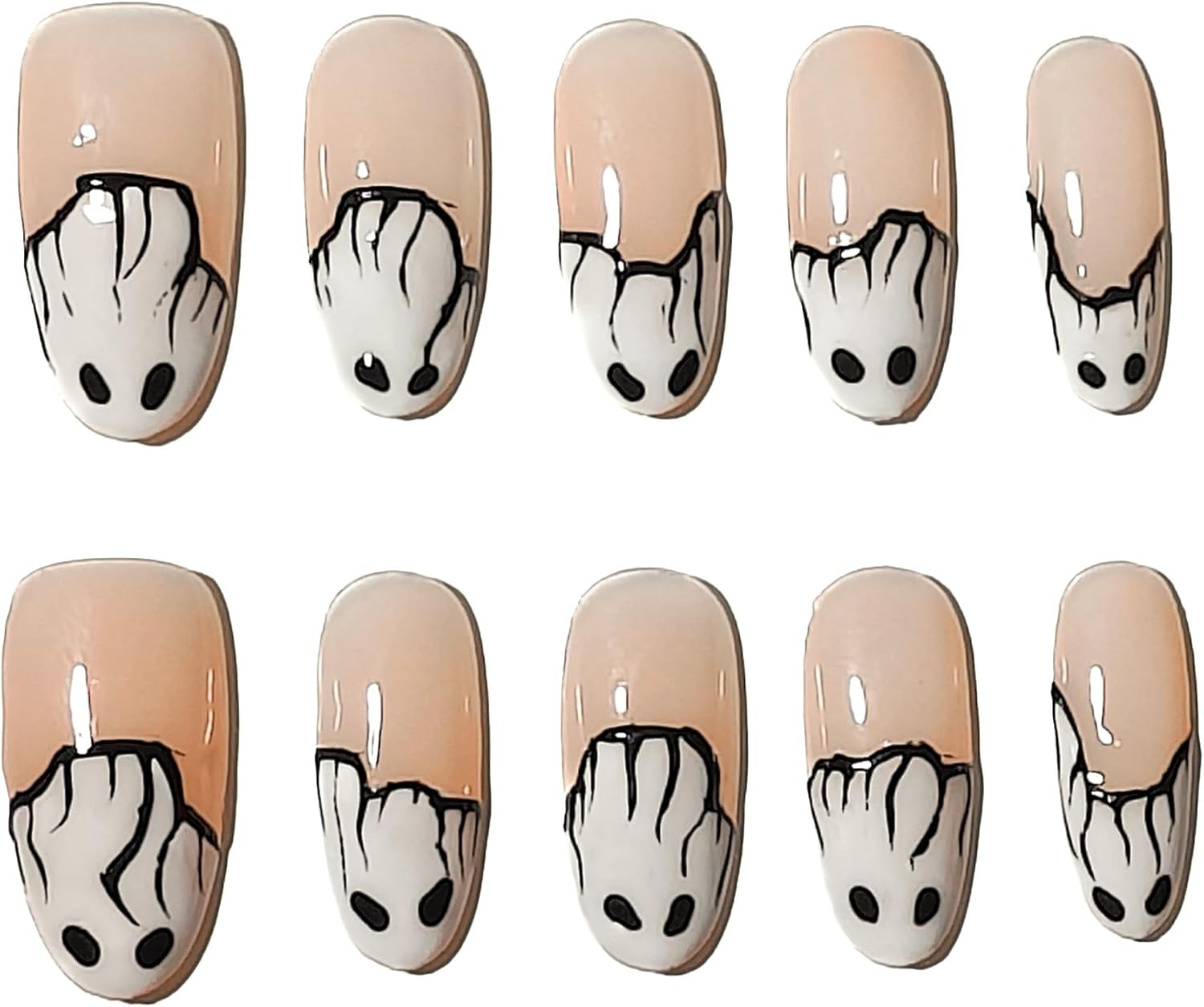 Sun&Beam Nails Handmade Press-On Medium Amlond Black Silver Brown Rhinestone Star Ombre Design Fashion False Nail Tips 10 Pcs Set (#186 L)